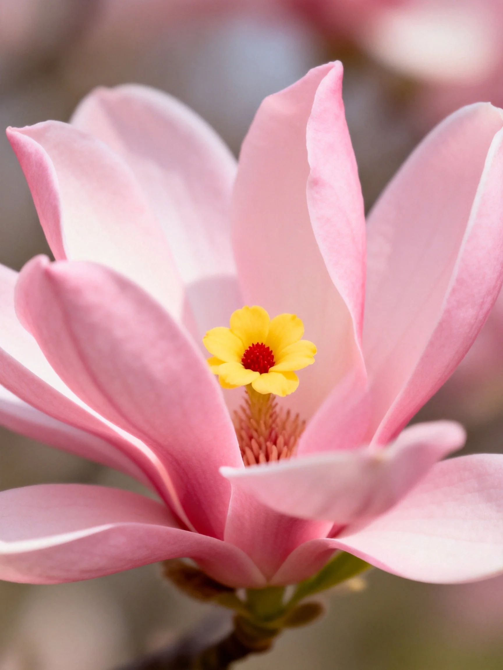 Pink Magnolia Bloom with Yellow Central Flower