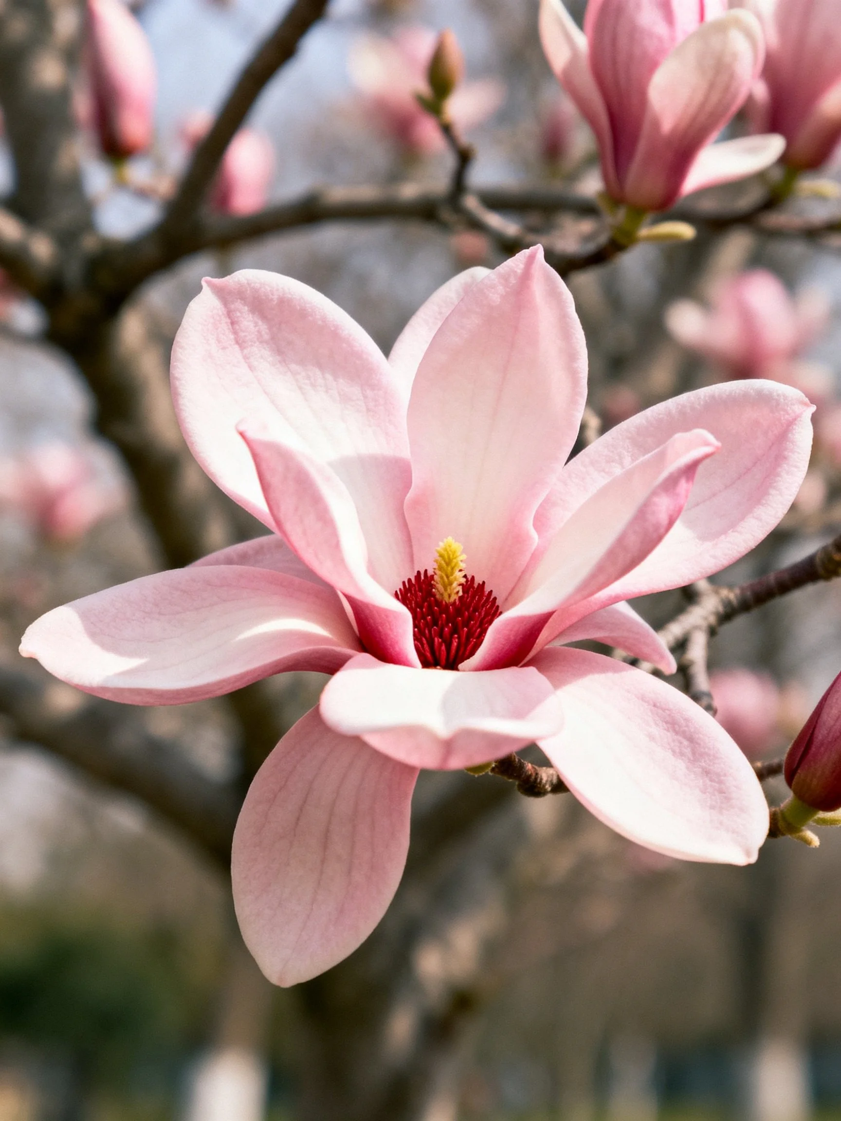 Pink Magnolia Flower Blooming with Red Center