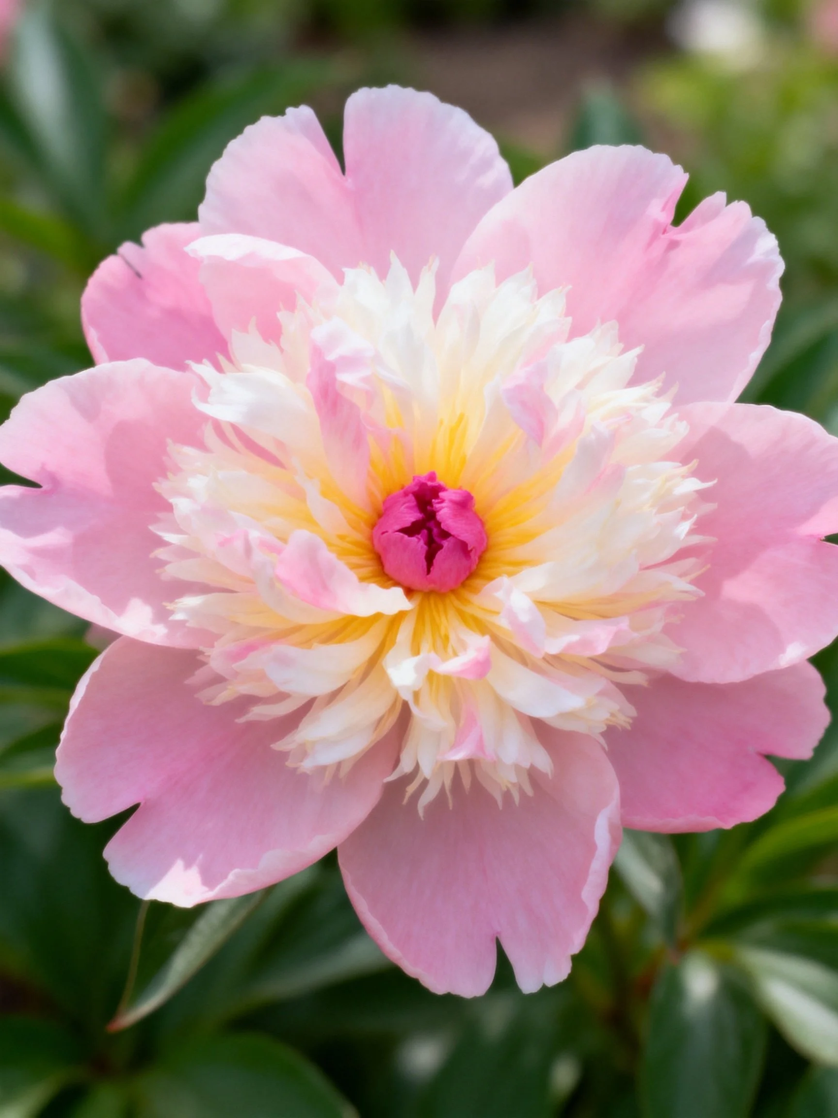Pink Peony with Layered White and Yellow Center