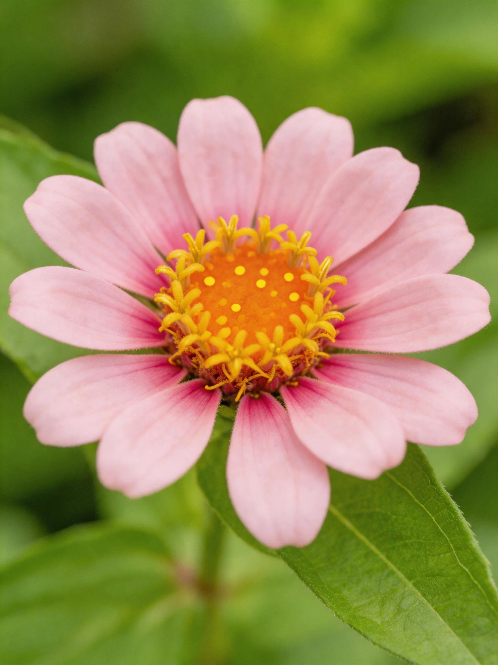 Pink Petal Flower with Orange Center and Yellow Stamens
