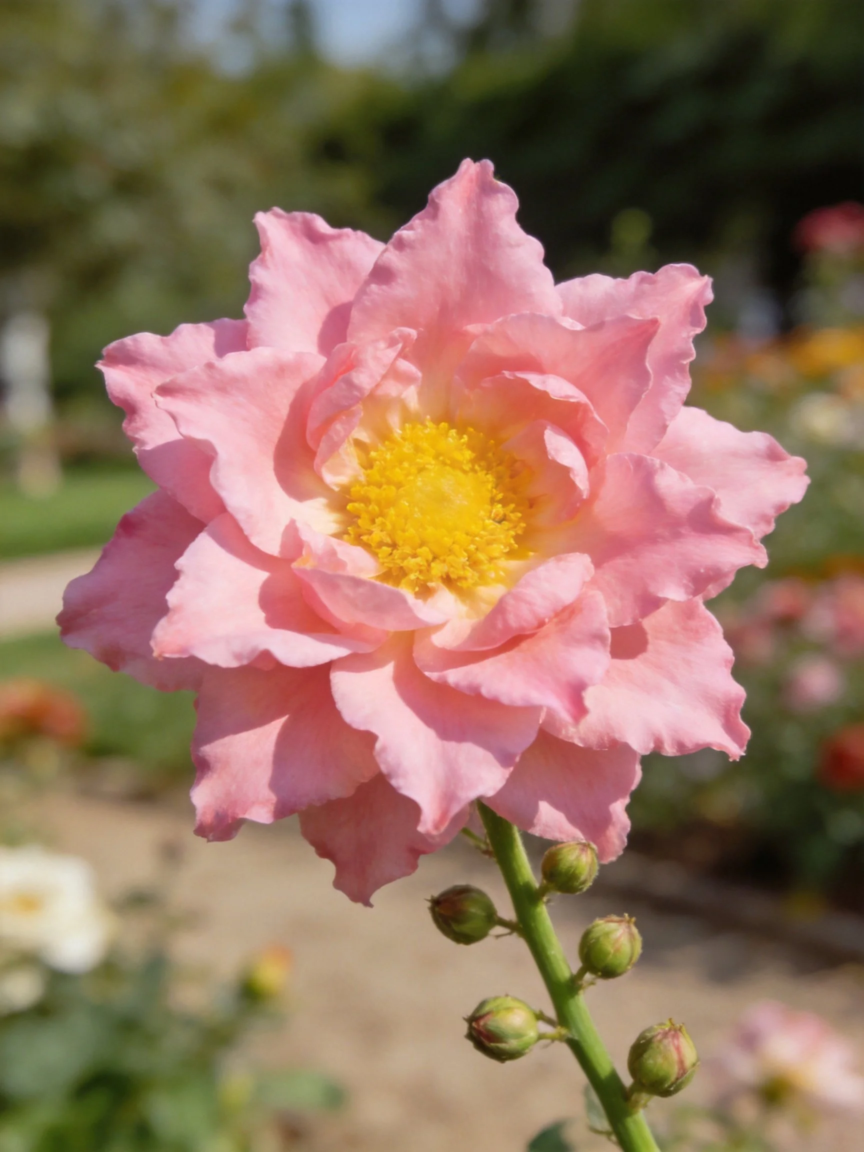 Pink Rose with Ruffled Petals and Yellow Center