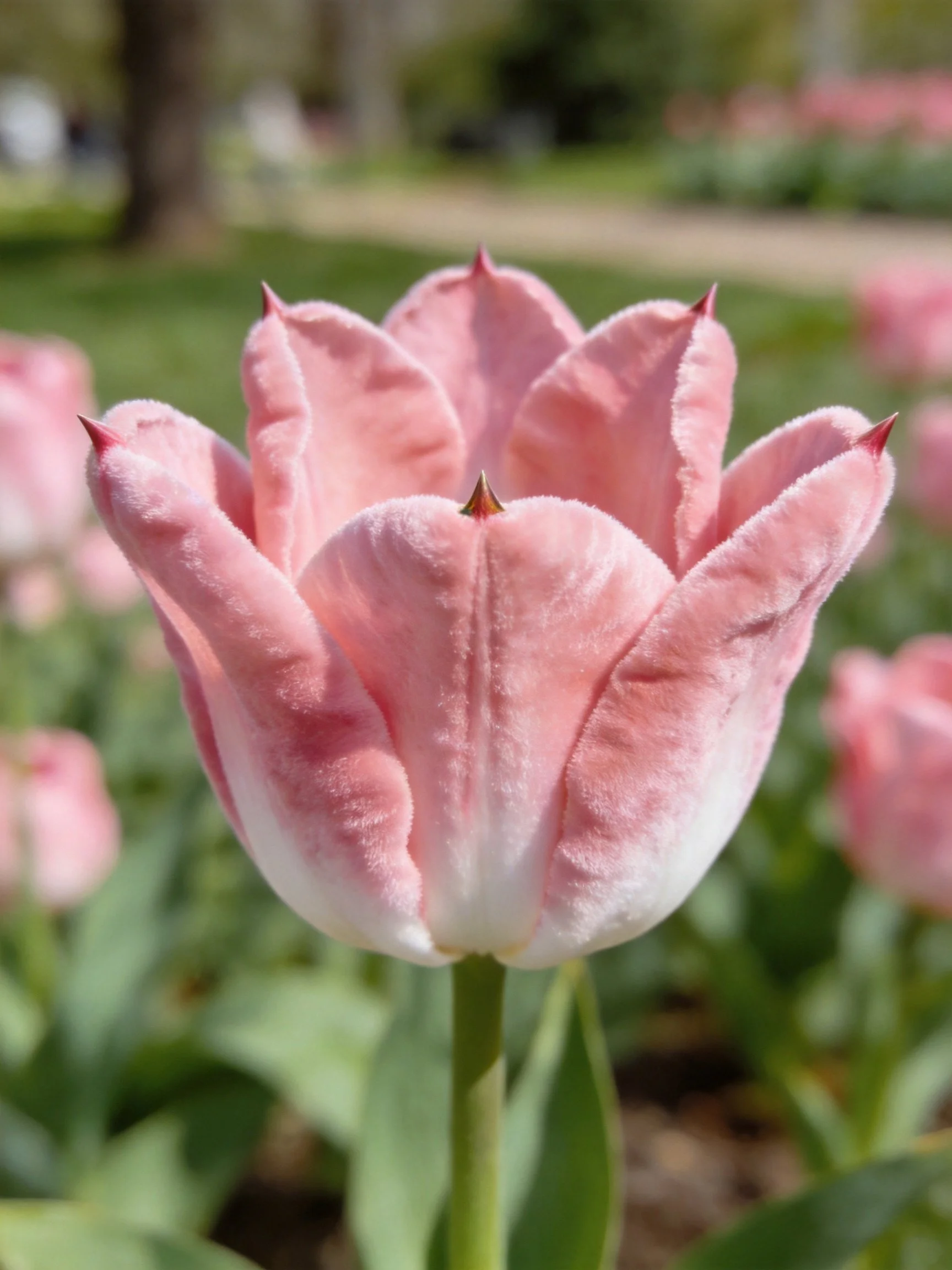 Pink Tulip with Fuzzy Petals in Garden Setting