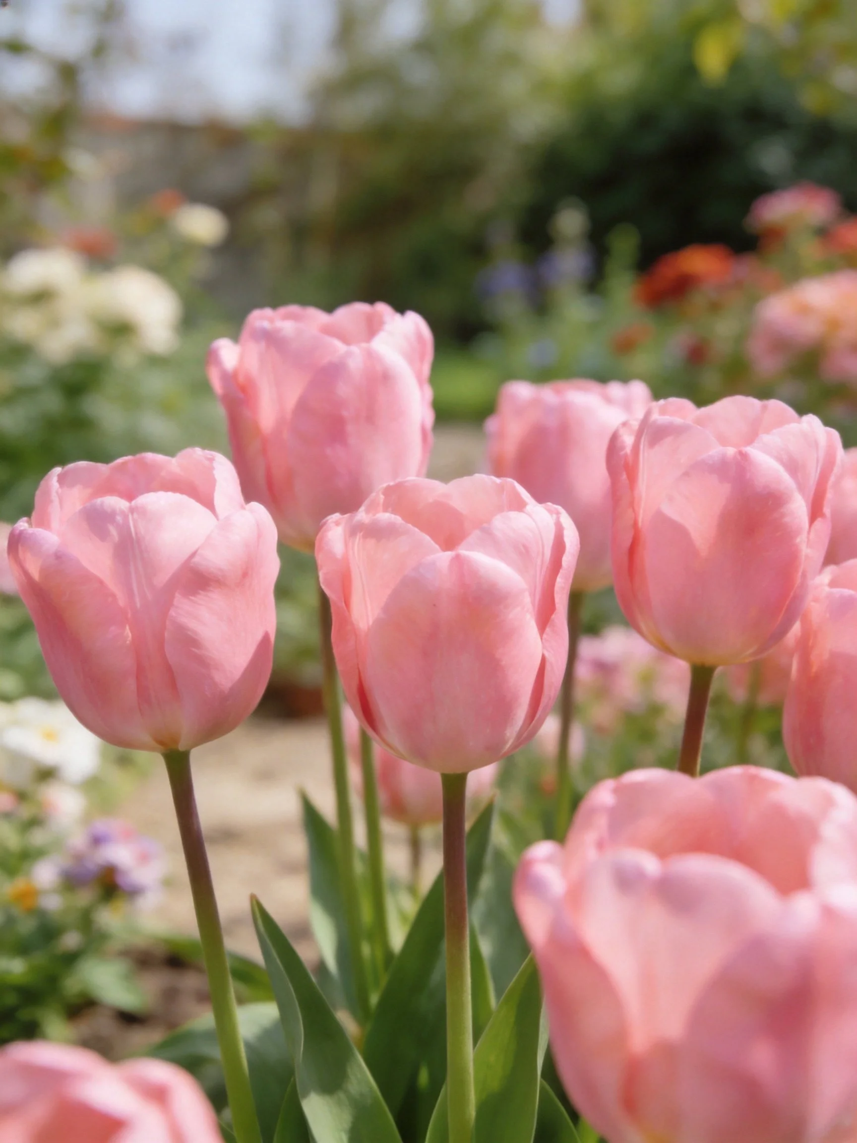 Pink Tulips Blooming in a Sunlit Garden