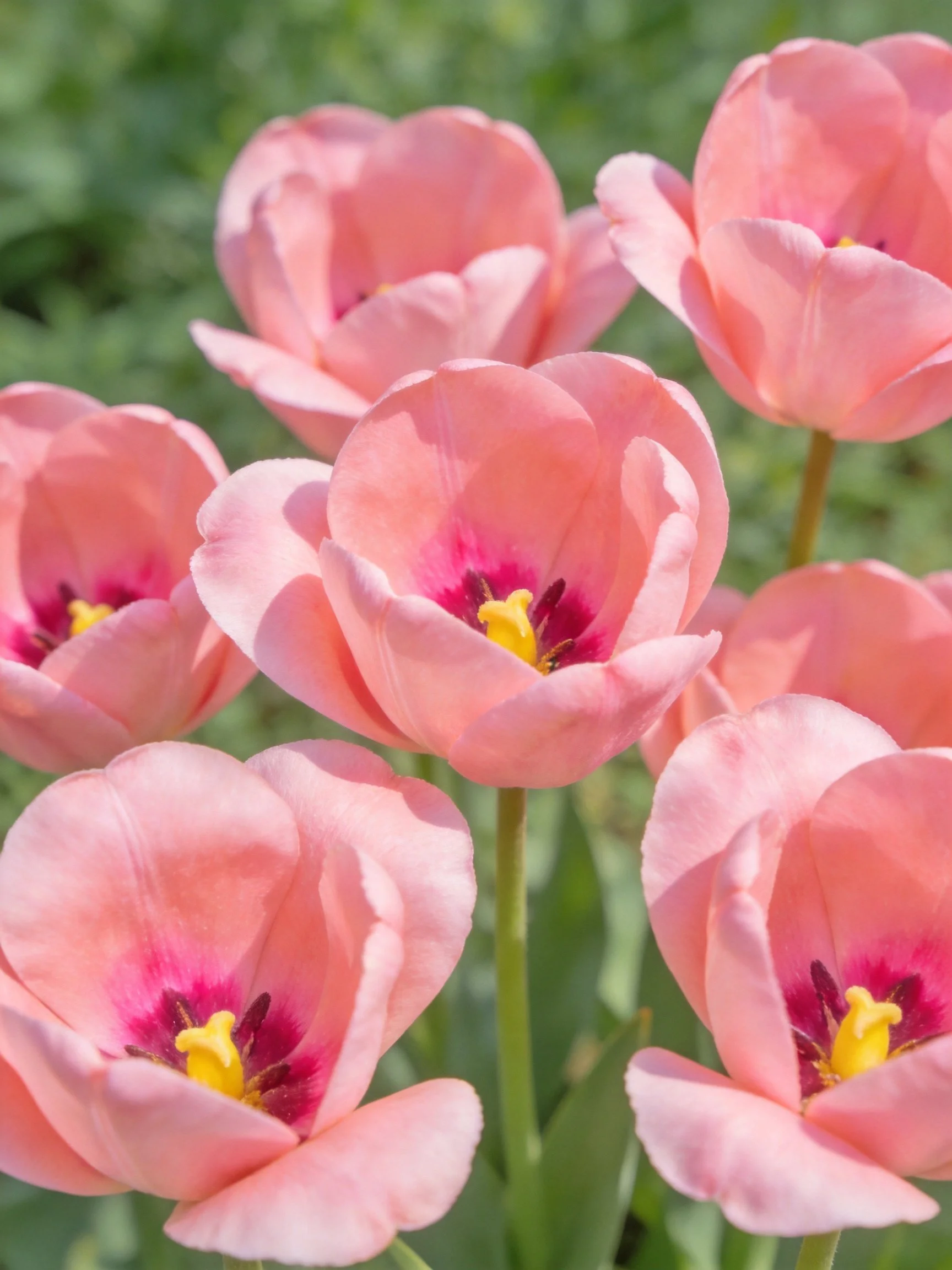 Pink Tulips with Dark Centers and Yellow Stamens