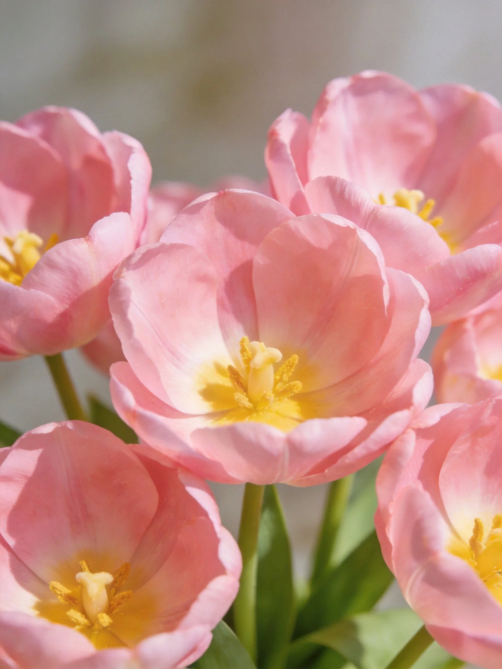 Pink Tulips with Yellow Centers in Close-Up