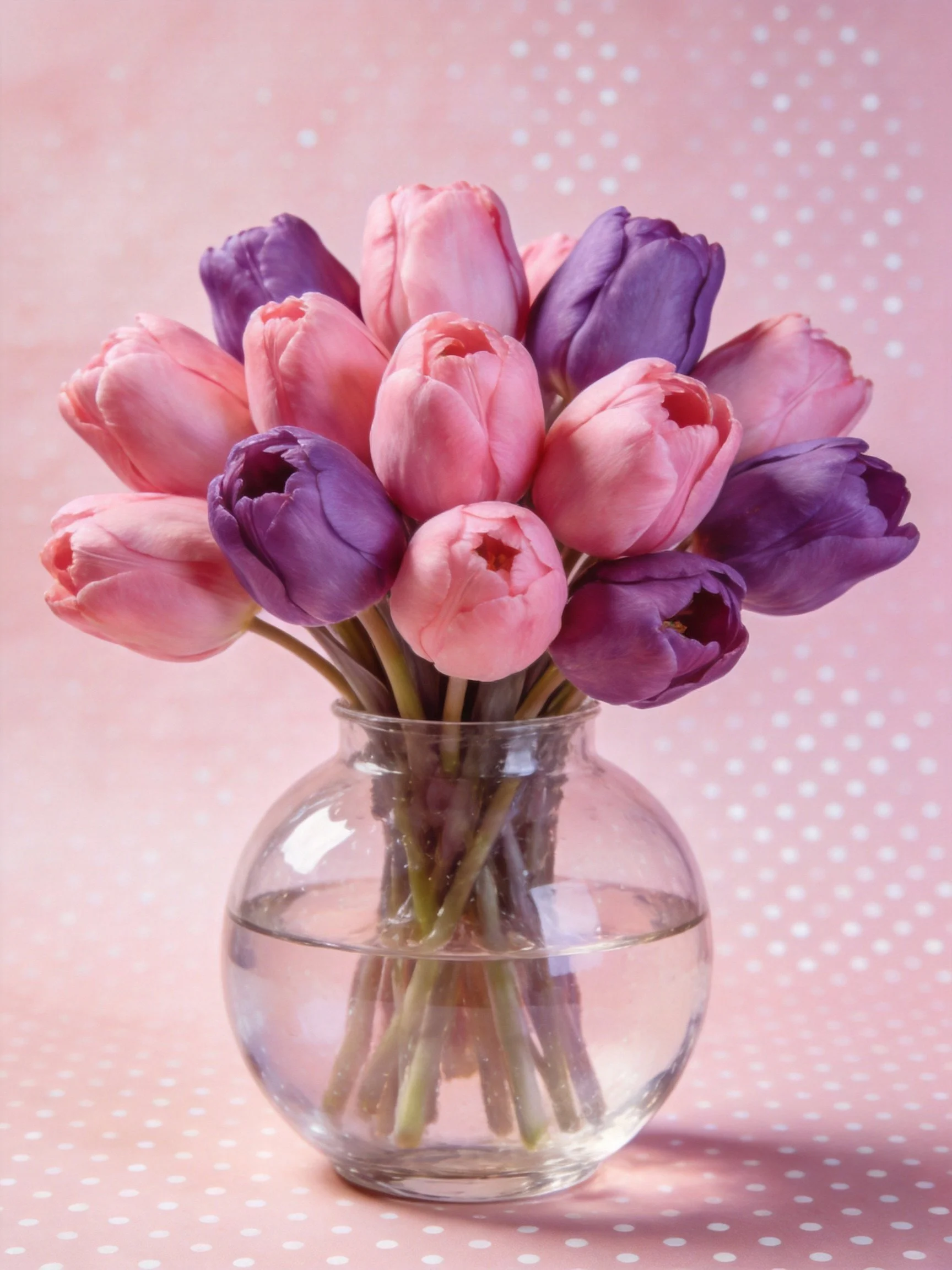 Pink and Purple Tulip Bouquet in a Clear Glass Vase