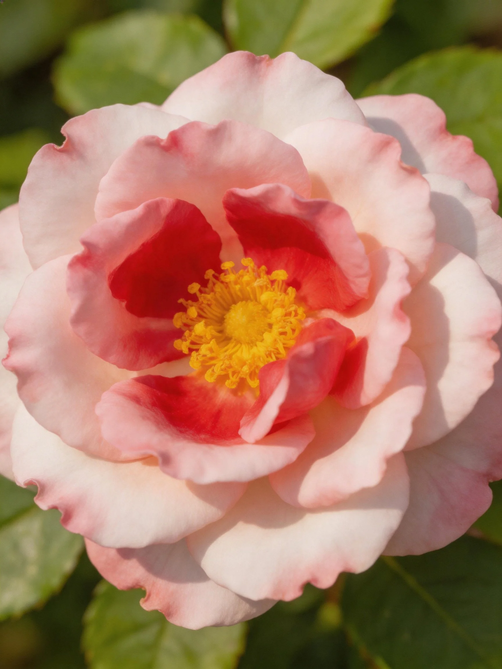 Pink and Red Rose with Yellow Center Close - Up