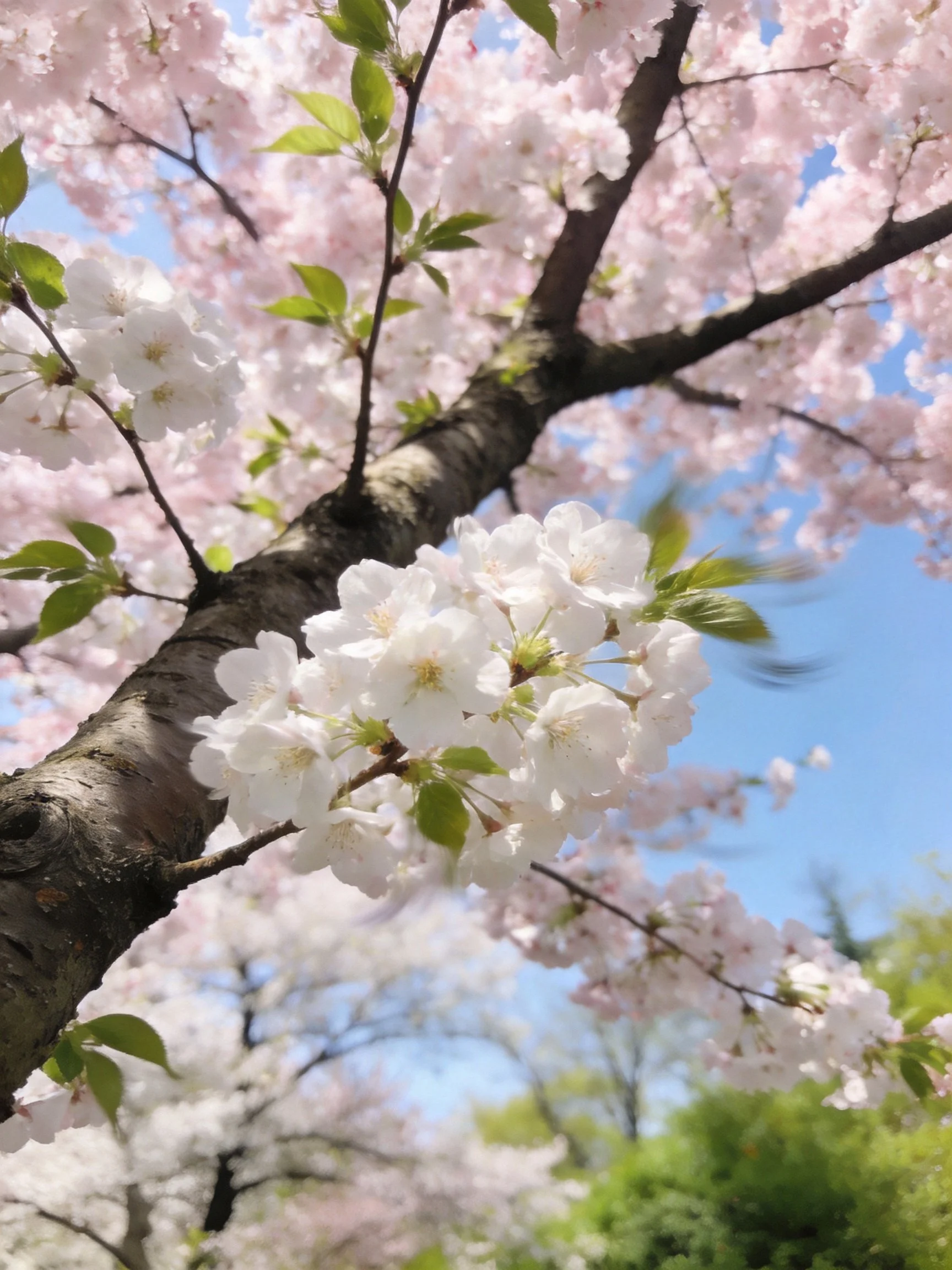 Pink and White Cherry Blossoms on Branches Under Clear Blue Sky