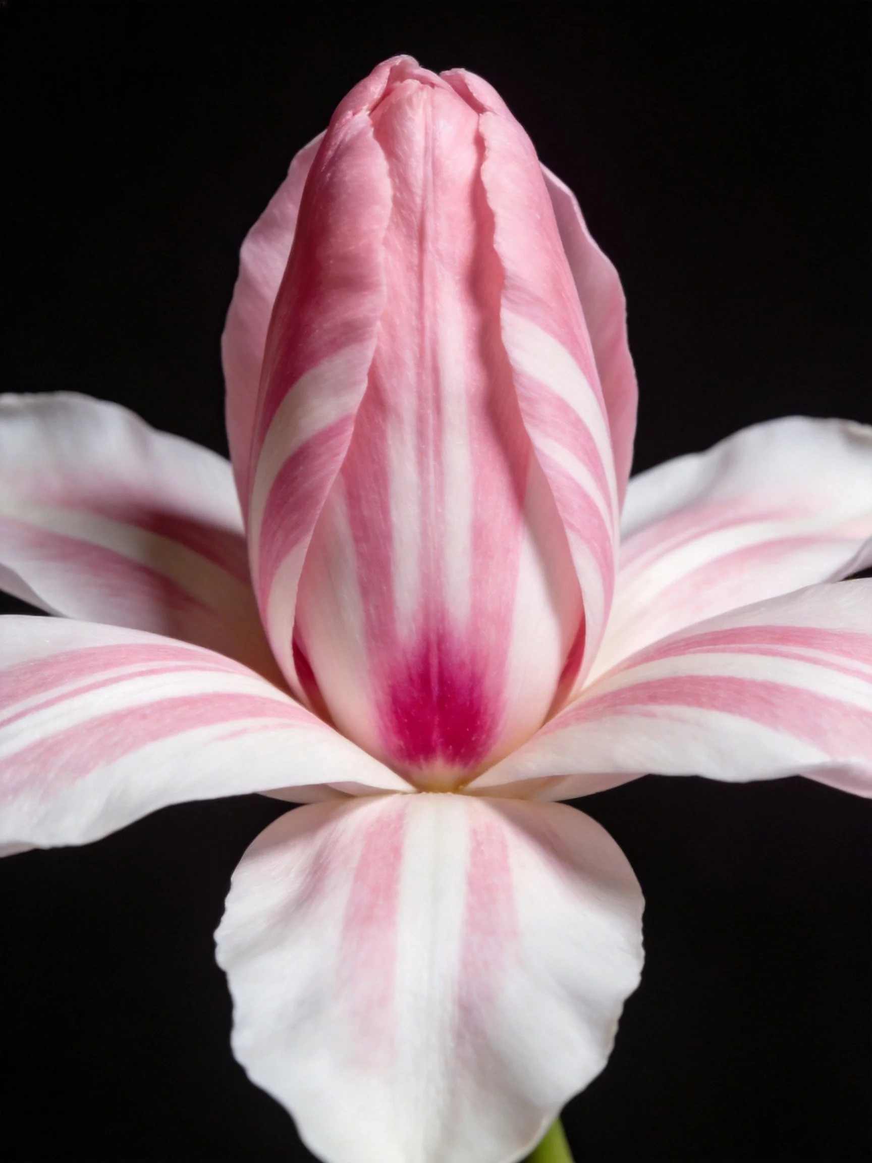 Pink and White Striped Tulip Bud Close-Up
