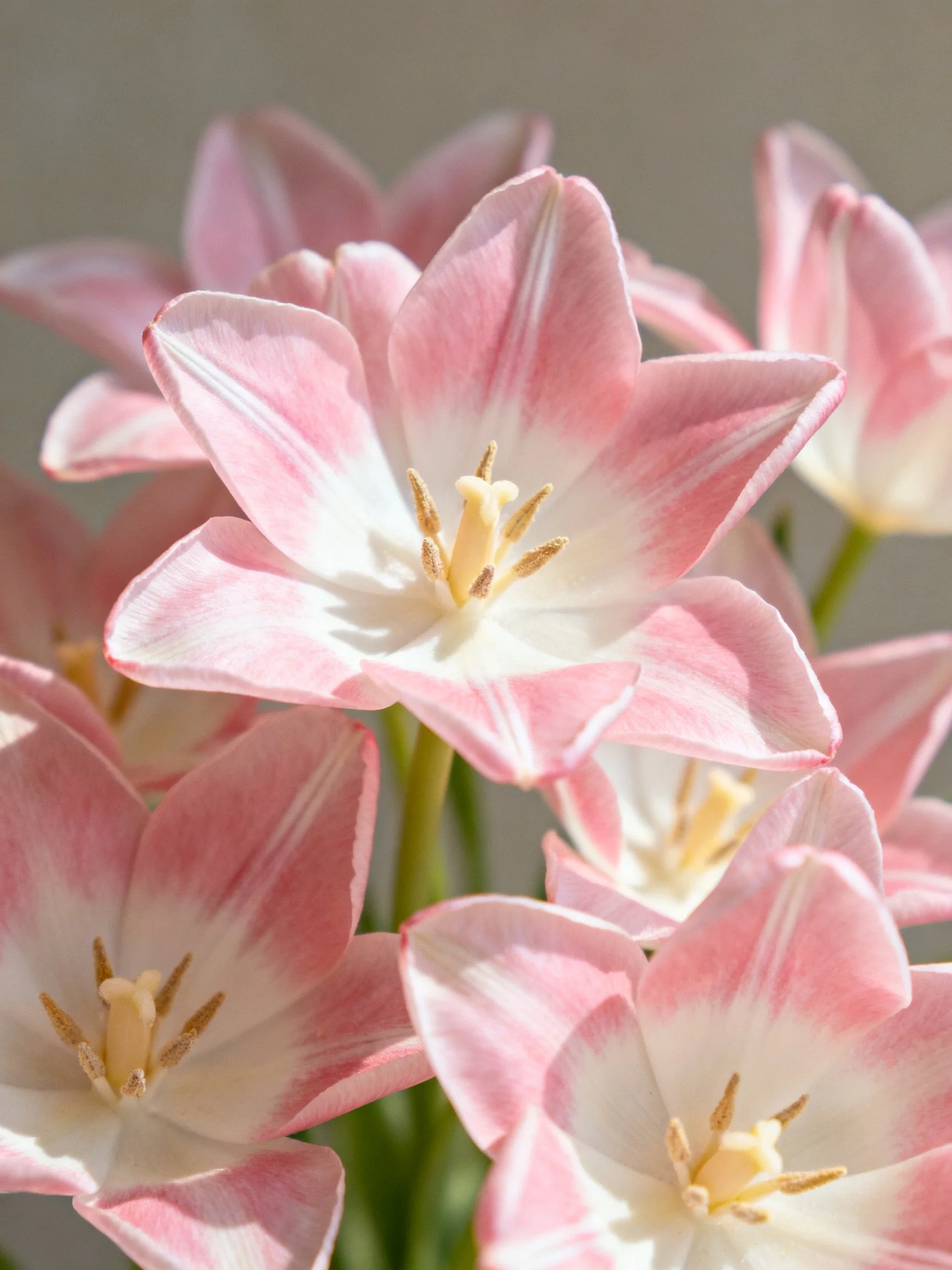 Pink and White Tulip Bouquet with Soft Lighting