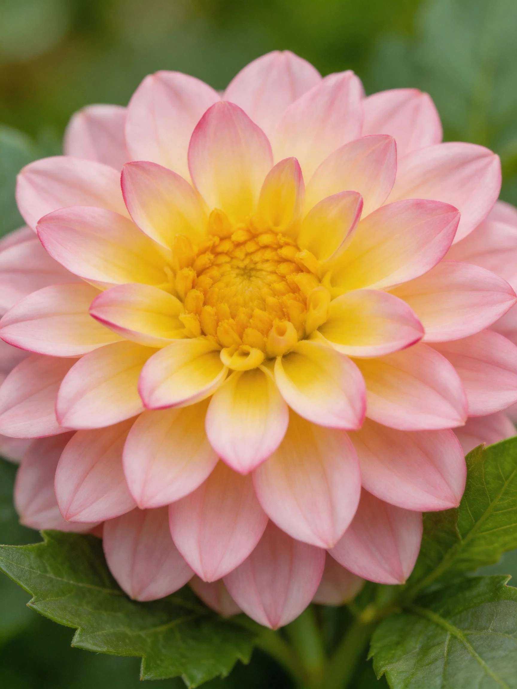 Pink and Yellow Dahlia Flower with Layered Petals