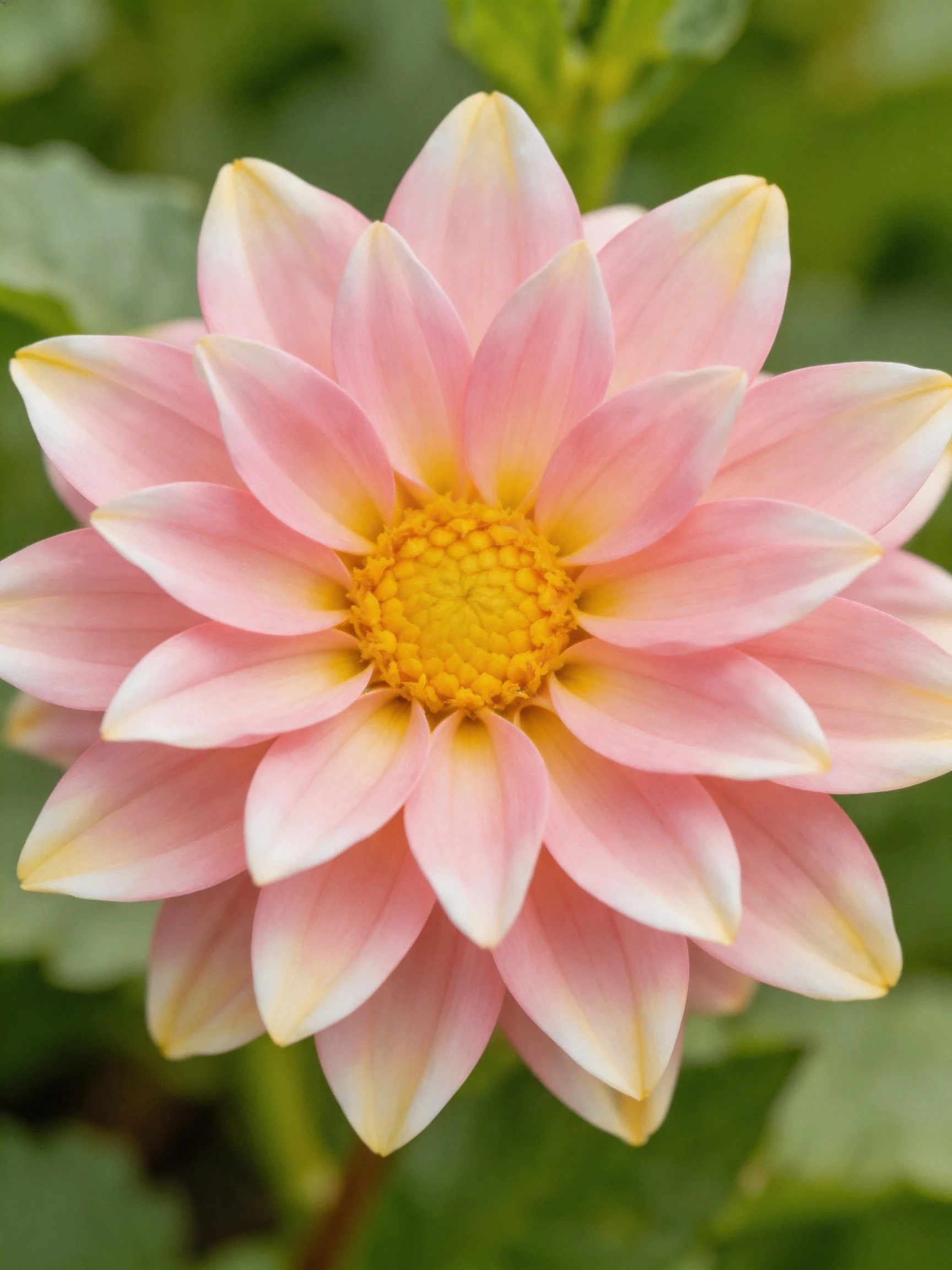 Pink and Yellow Dahlia Flower with Vibrant Yellow Center