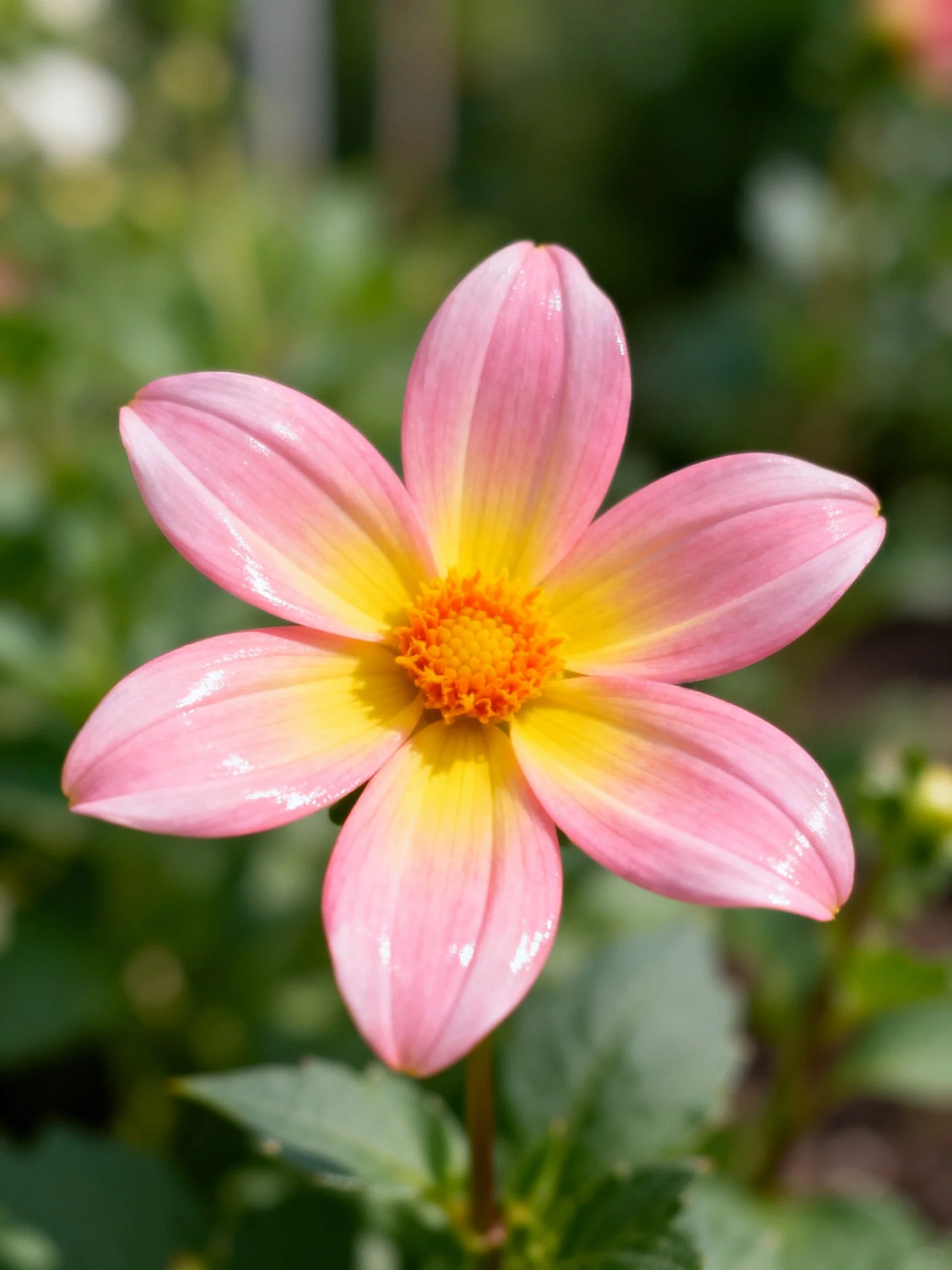 Pink and Yellow Dahlia with Vibrant Central Core