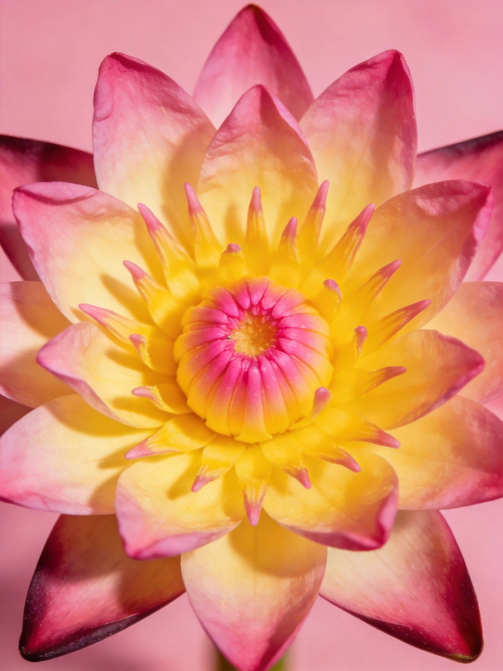Pink and Yellow Lotus Flower Close-Up with Vibrant Center