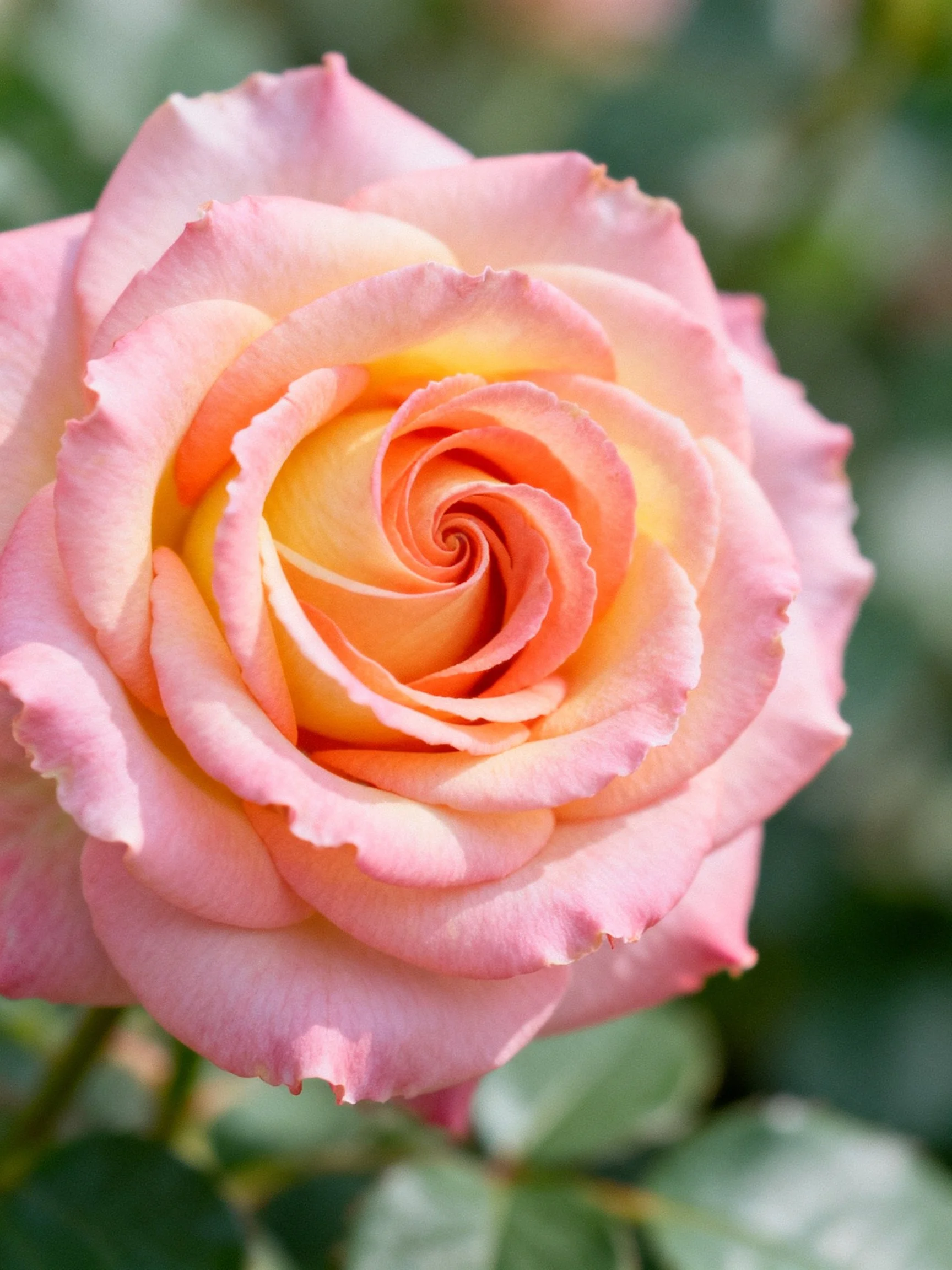 Pink and orange rose with layered petals and soft lighting