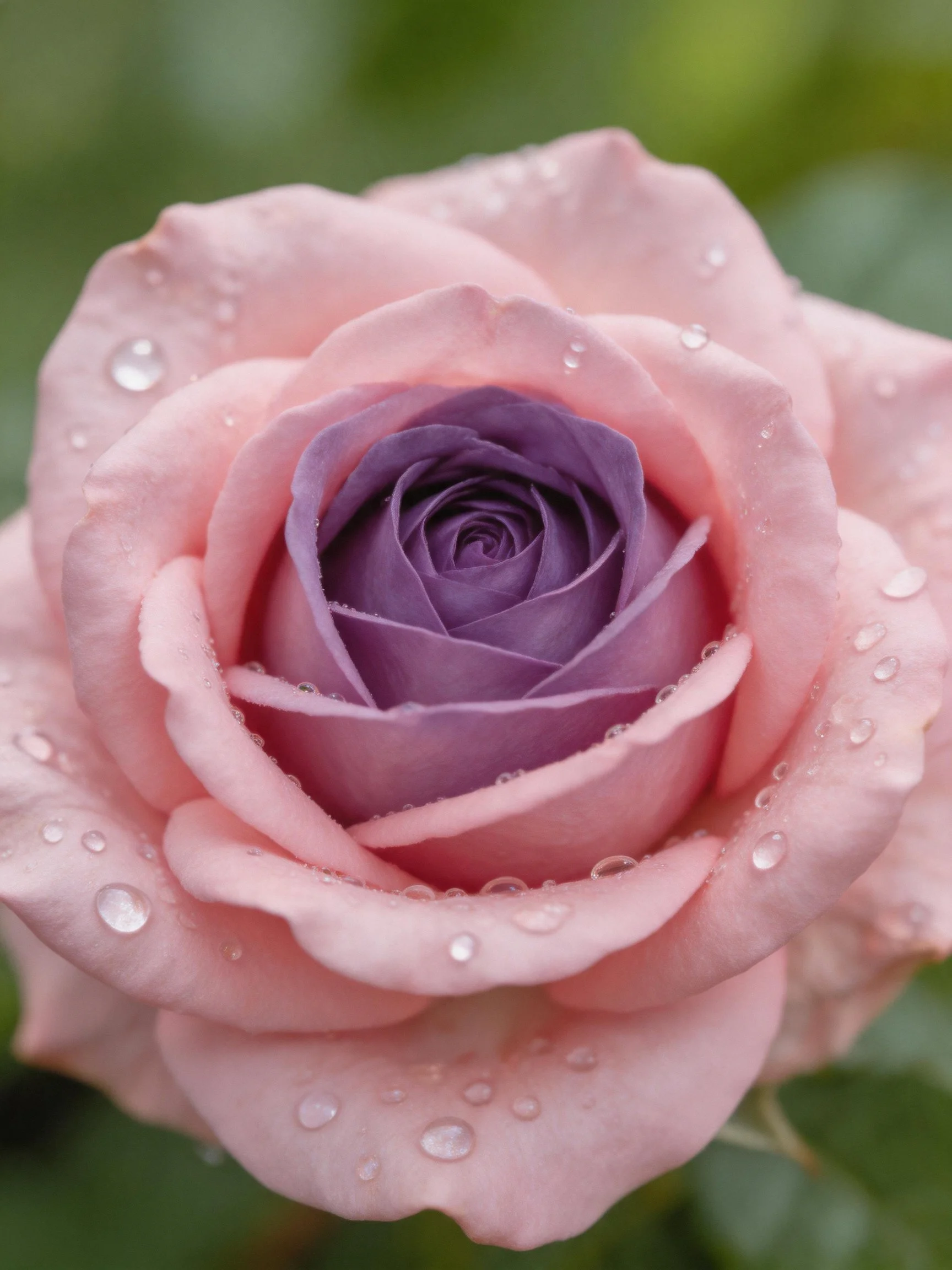 Pink and purple rose with water droplets