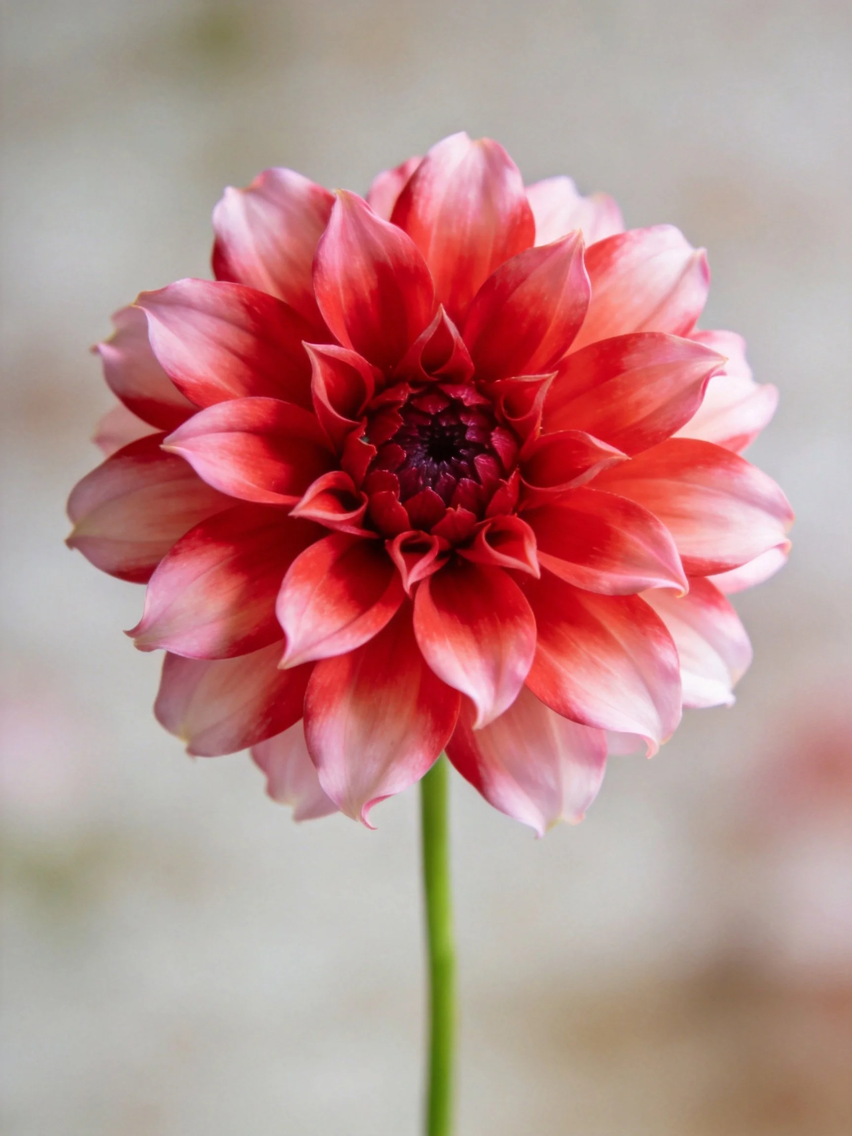Pink and red dahlia with layered petals