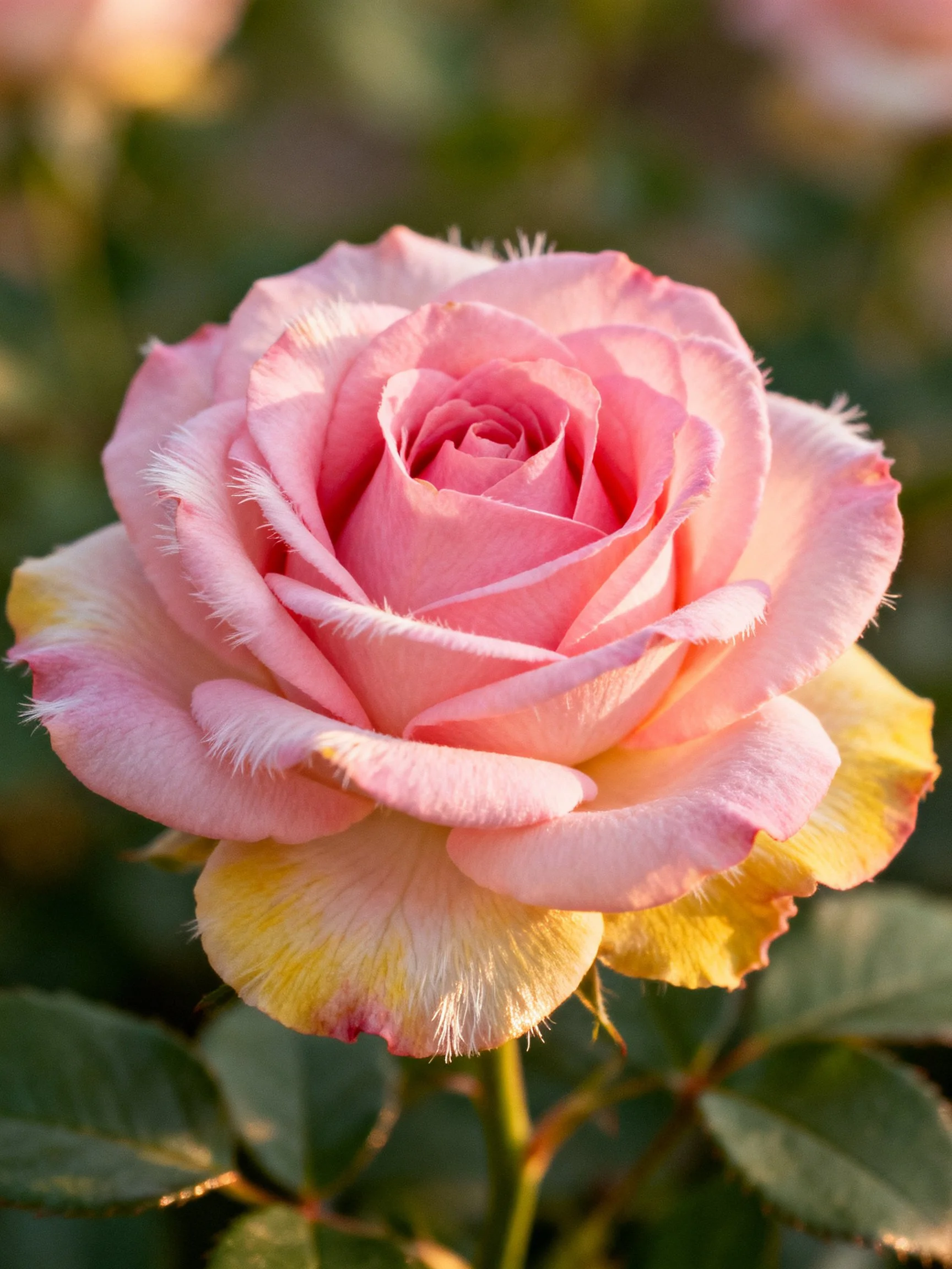 Pink and yellow rose with layered petals