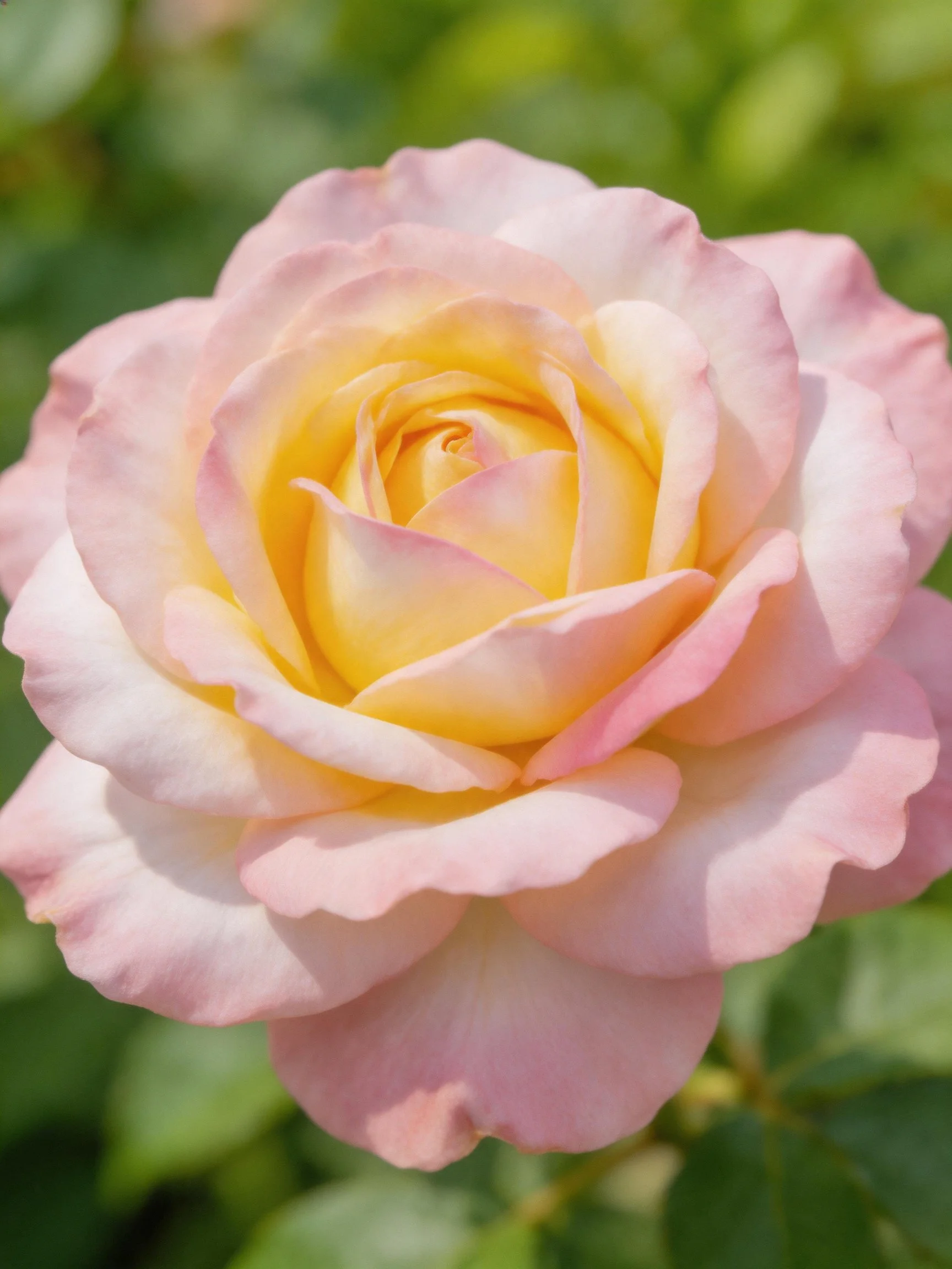 Pink and yellow rose with multiple layered petals