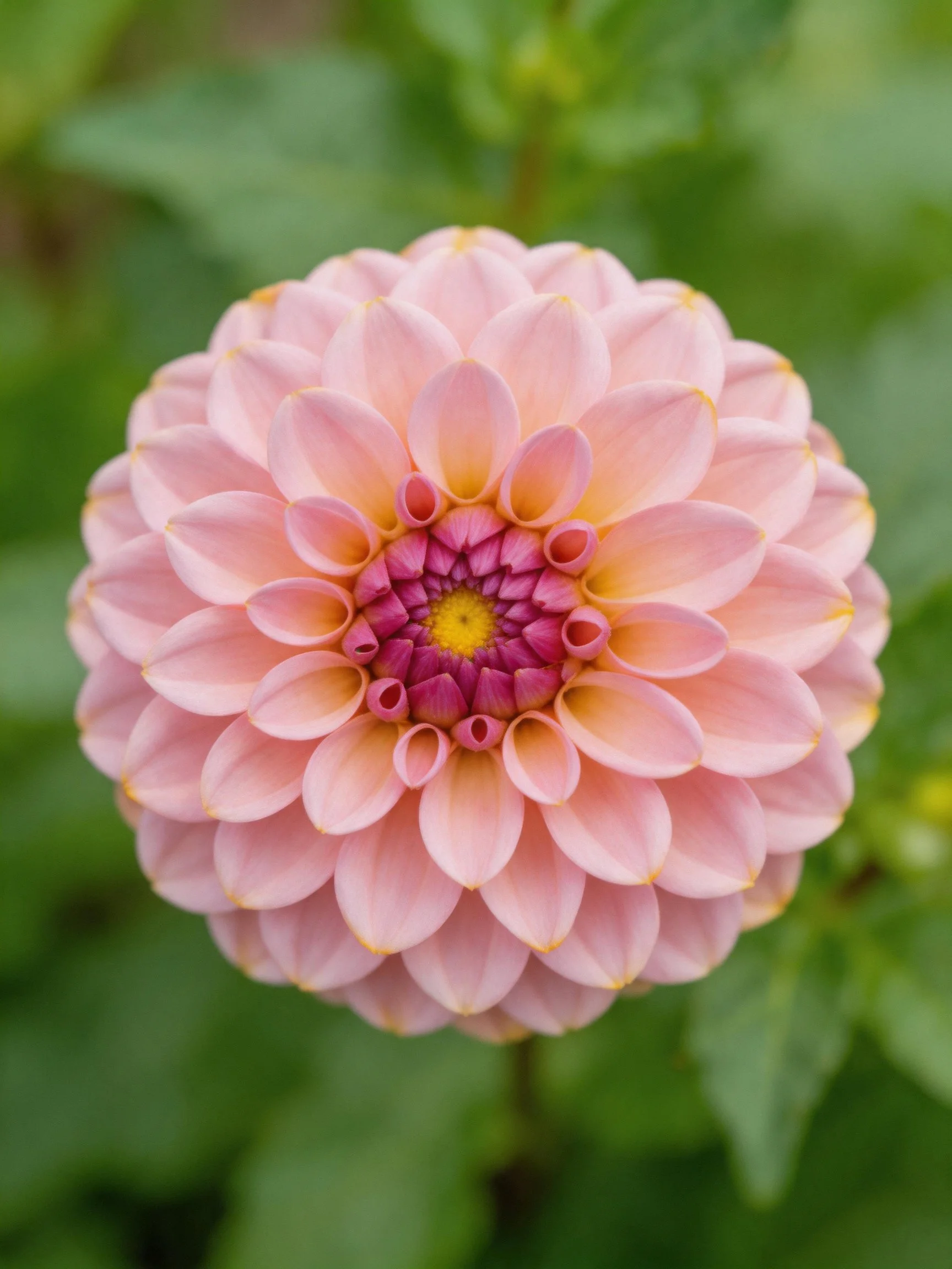 Pink dahlia with layered petals and vibrant center