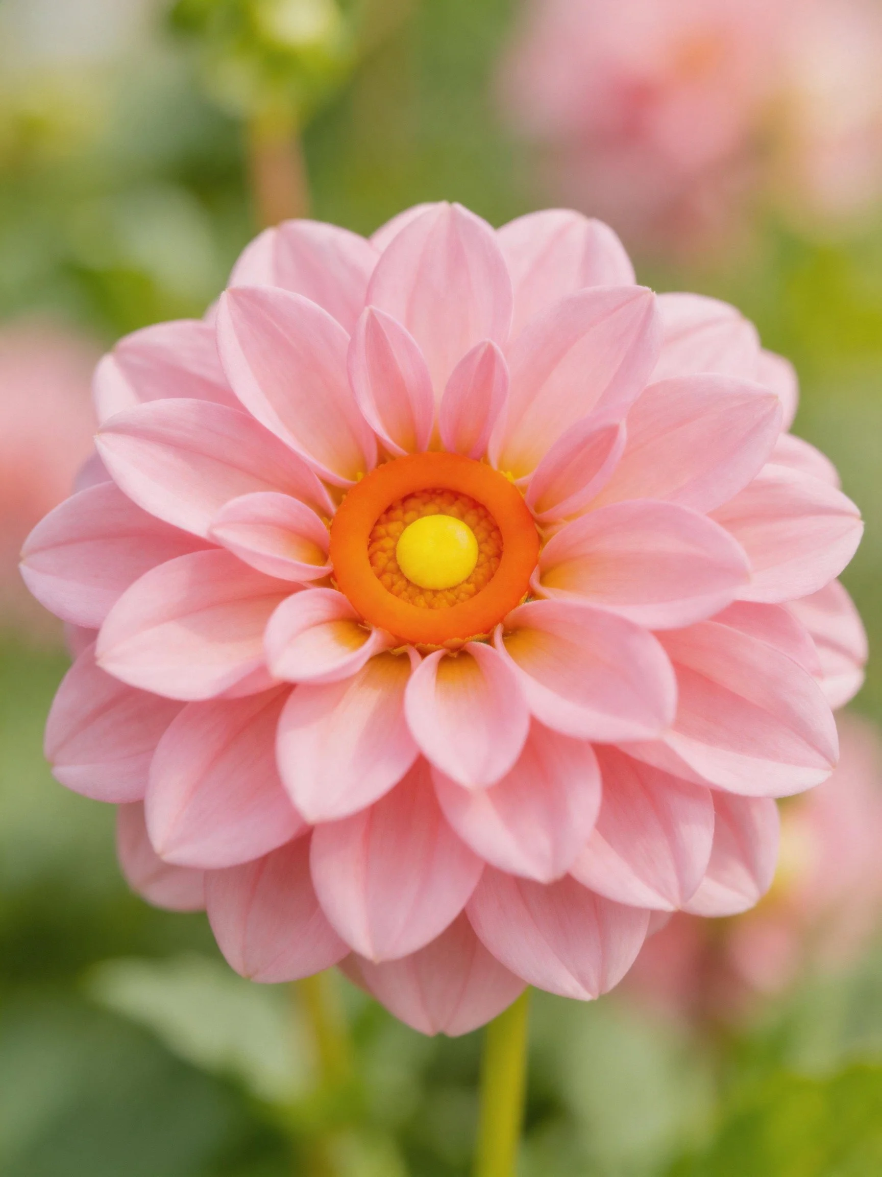 Pink dahlia with layered petals and vibrant central accents