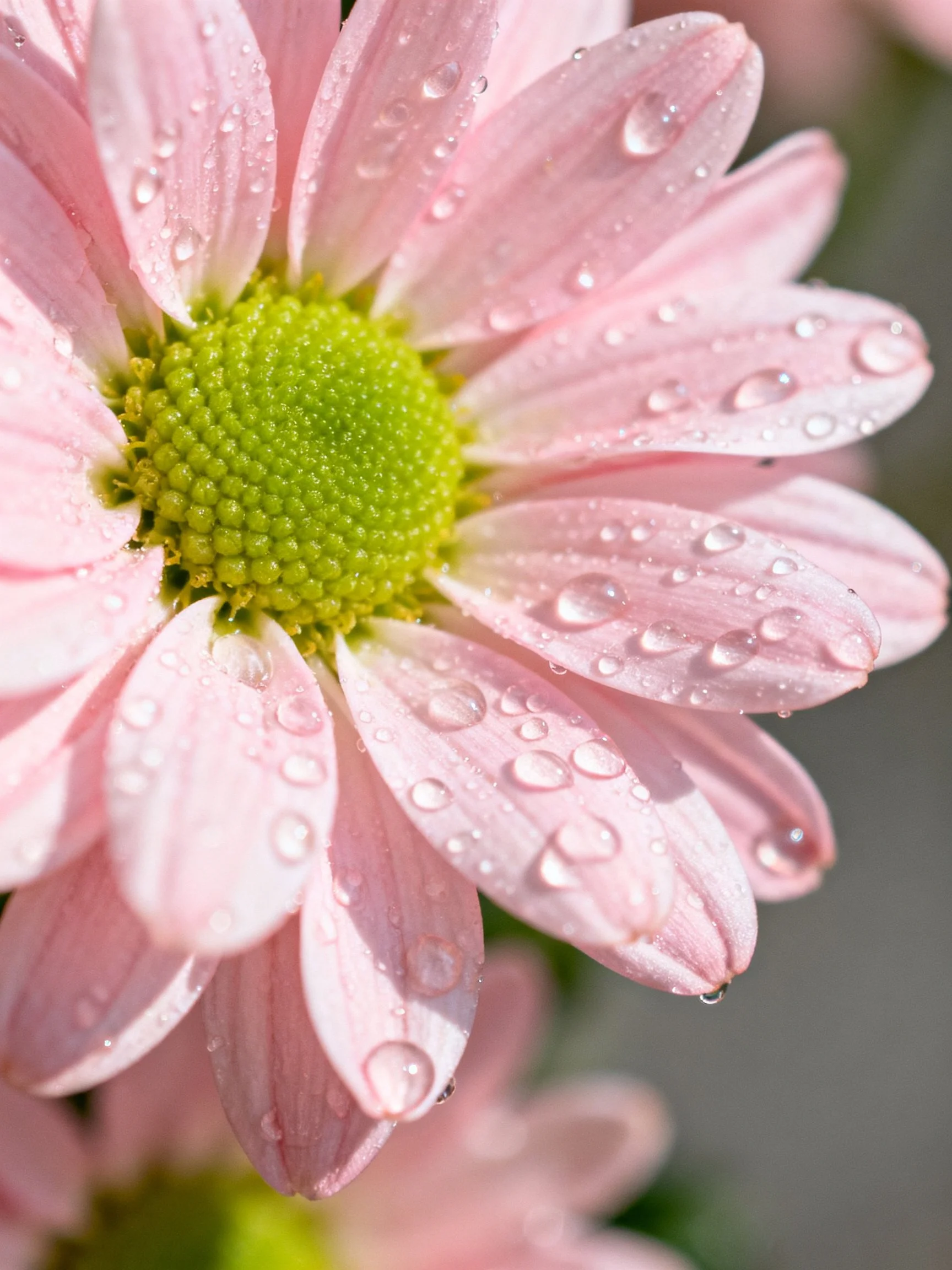 Pink daisy with water droplets on soft petals
