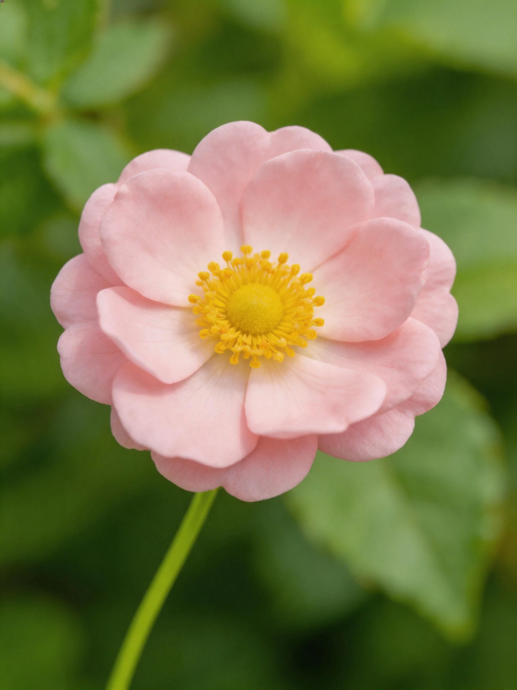 Pink flower with layered petals and yellow center