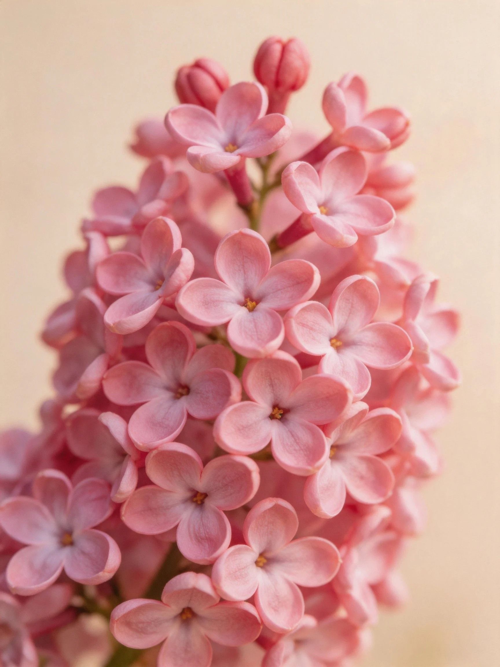 Pink lilacs blooming densely with soft lighting