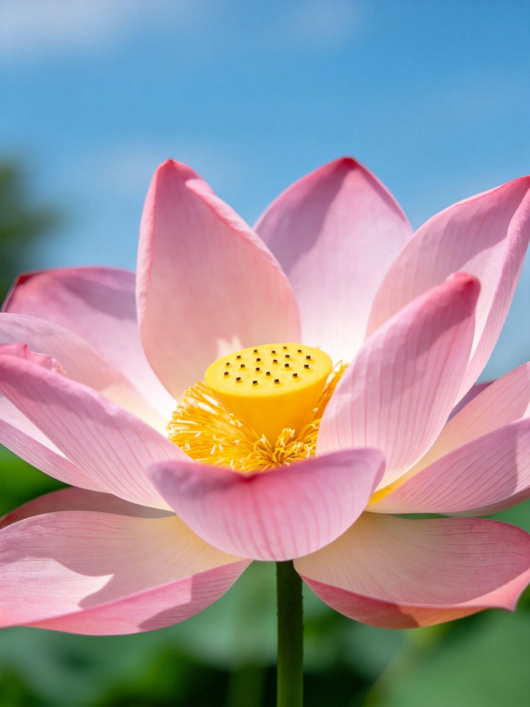 Pink lotus flower with vibrant yellow center and soft petals