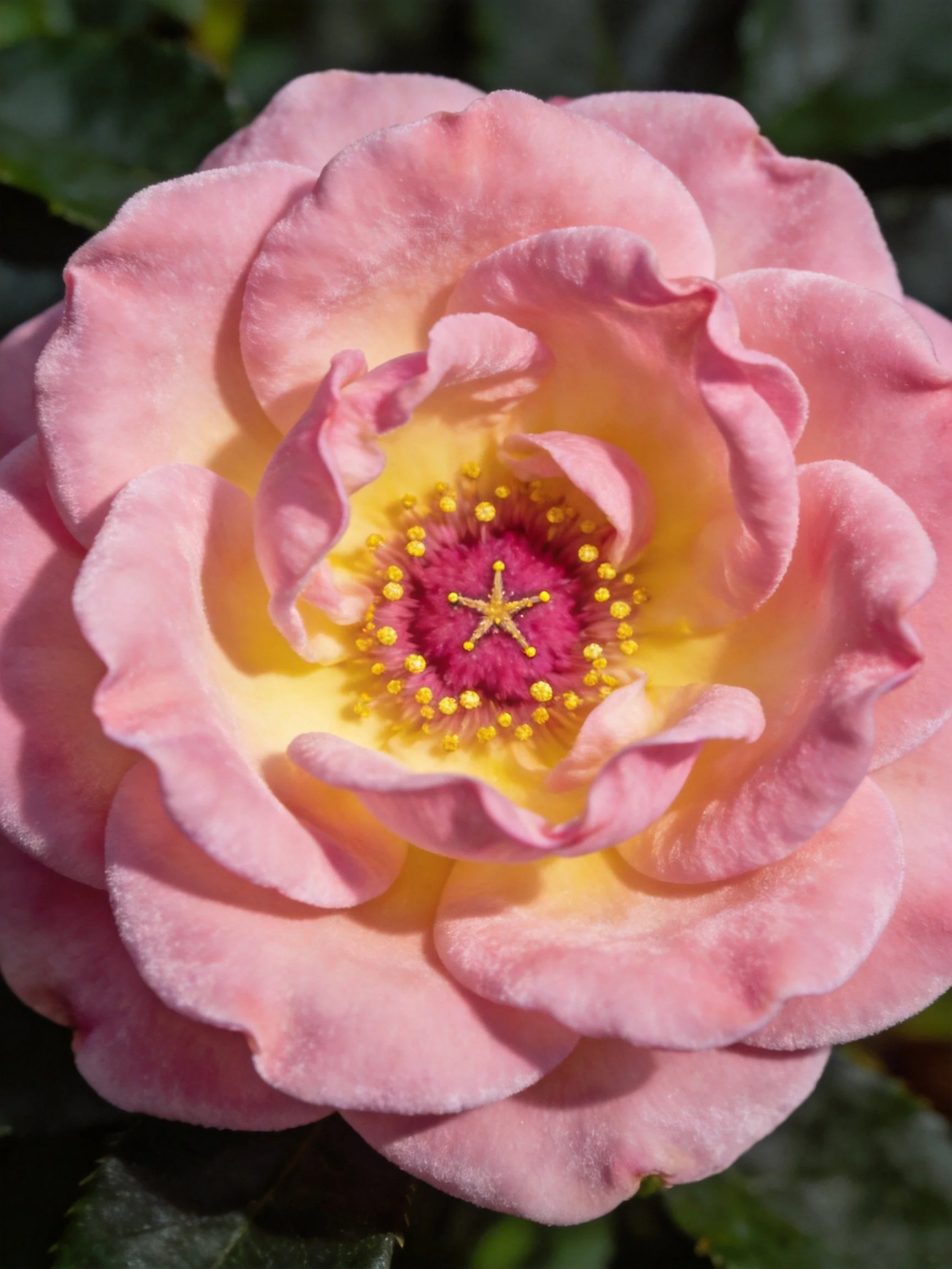 Pink rose with layered petals and vibrant center