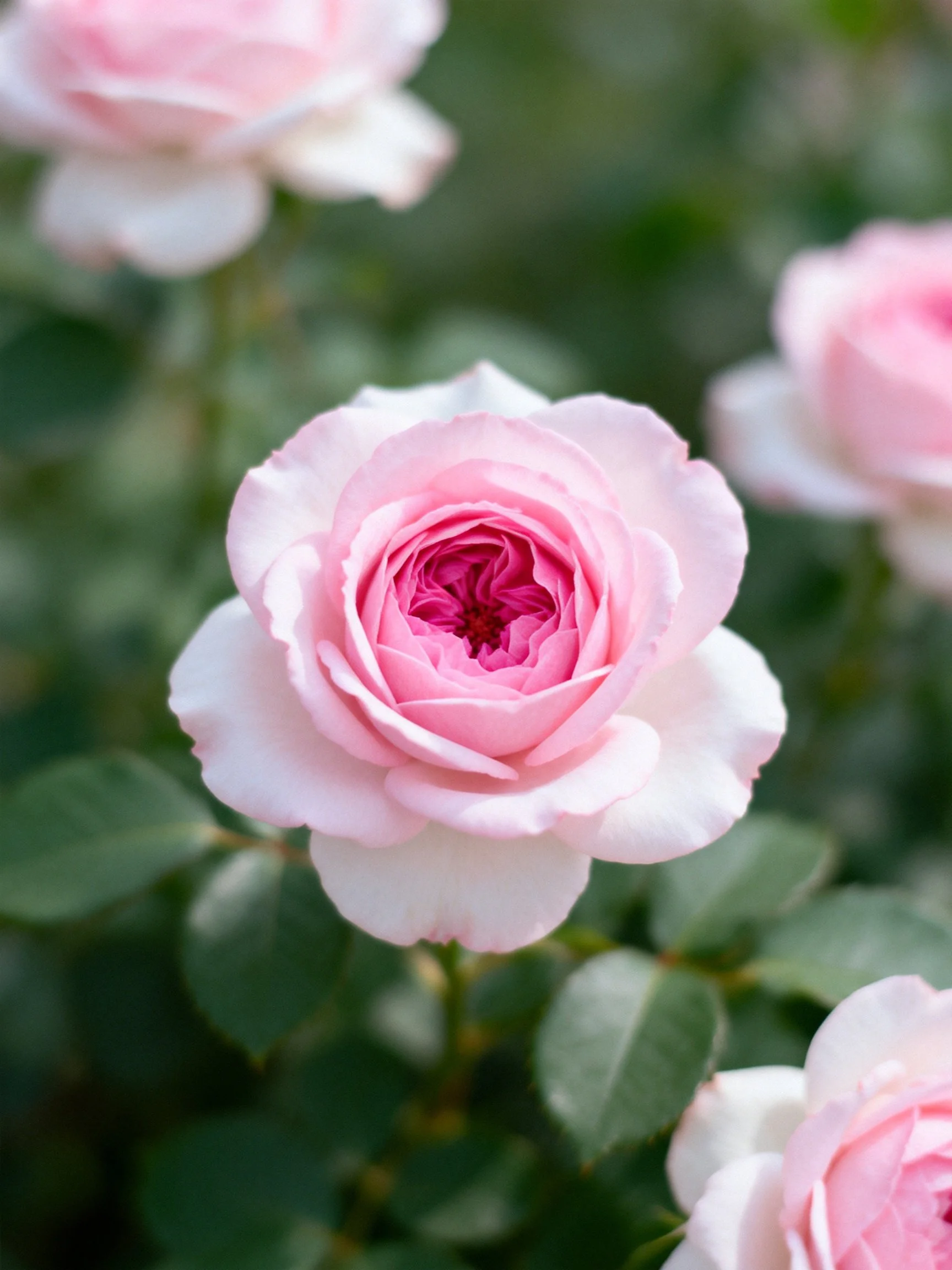 Pink roses bloom vibrantly amid lush green foliage