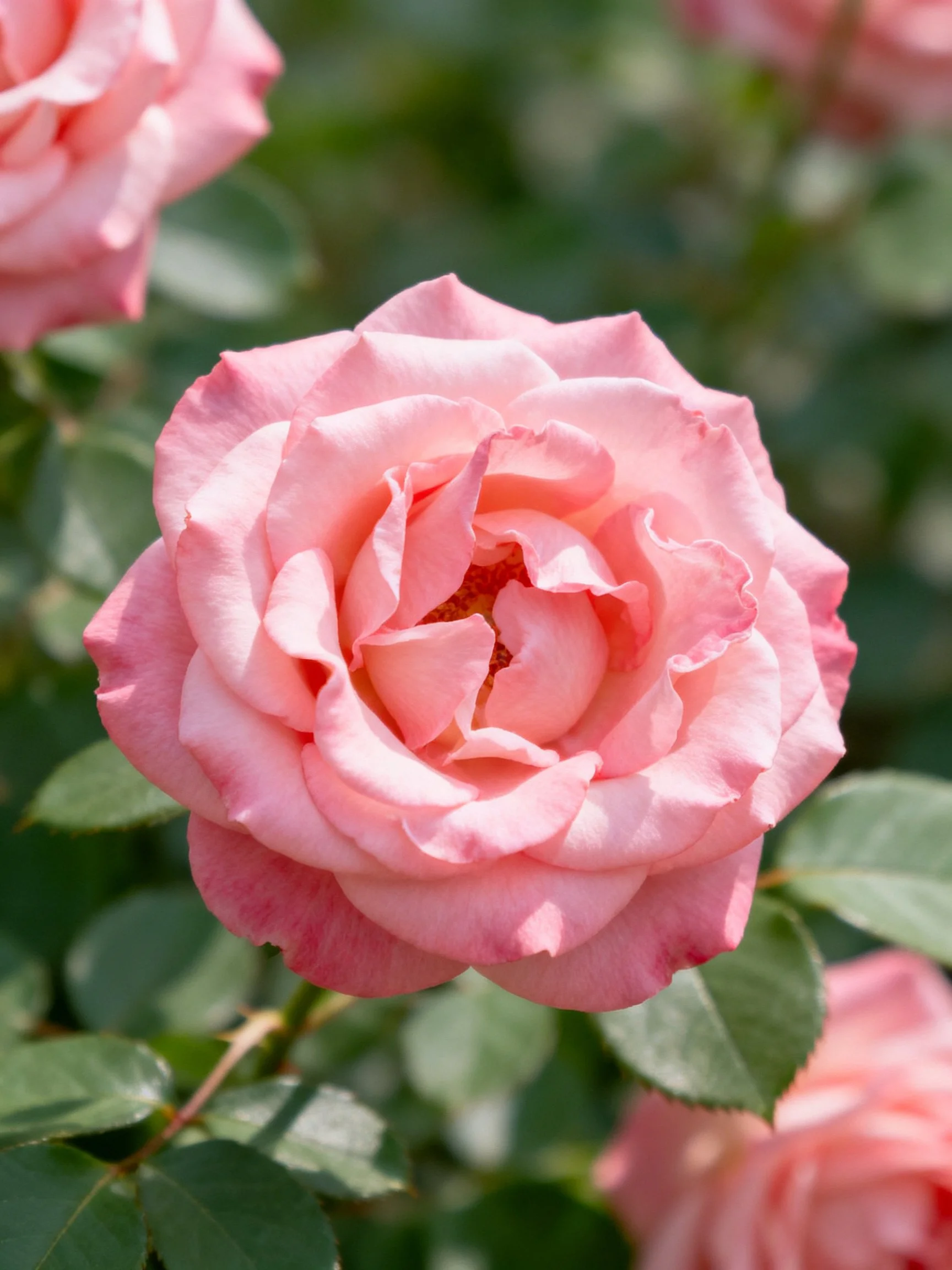 Pink roses bloom vibrantly among lush green foliage