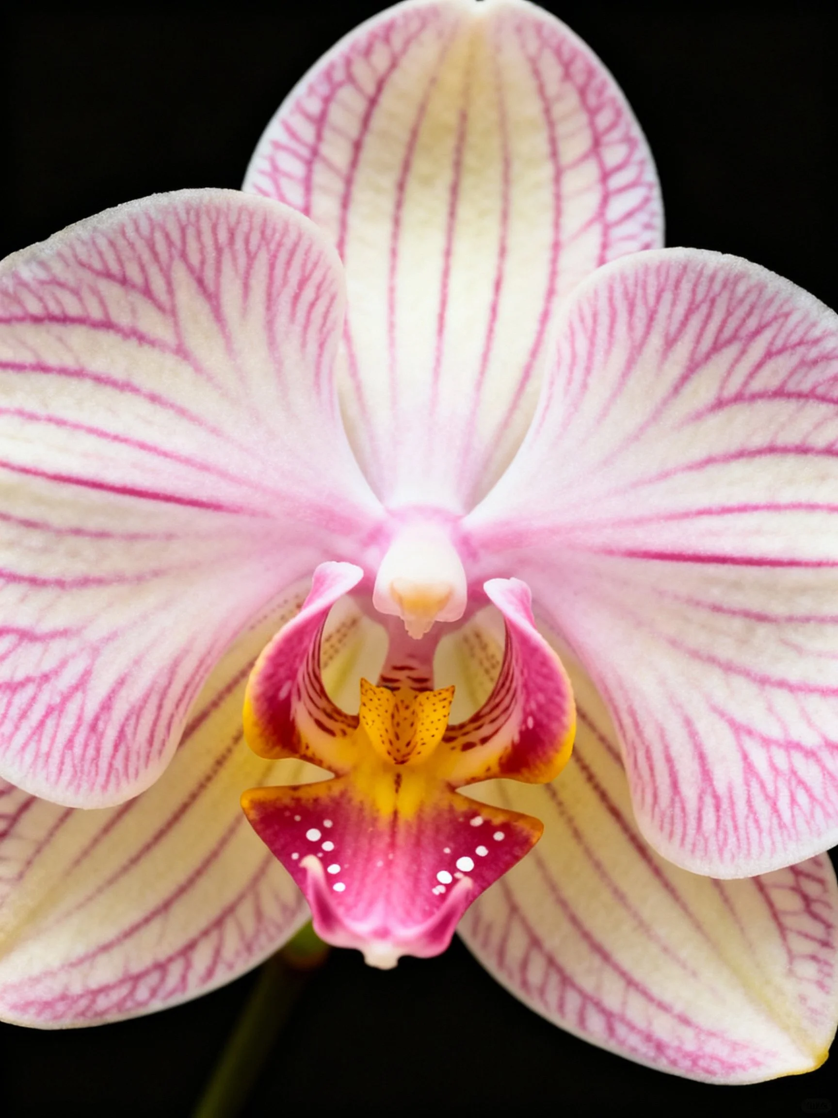 Pink-striped orchid with magenta and yellow center