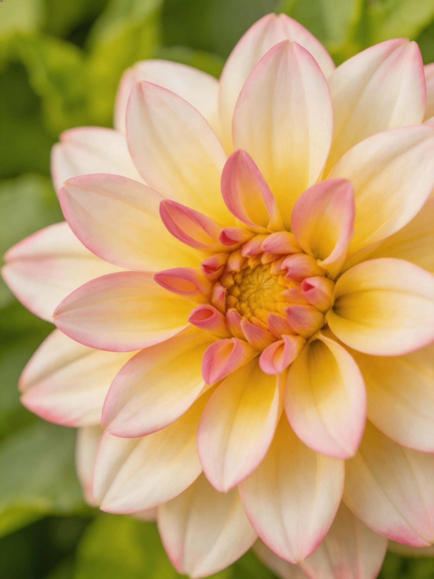 Pink-tipped yellow petals form symmetrical layered blooms
