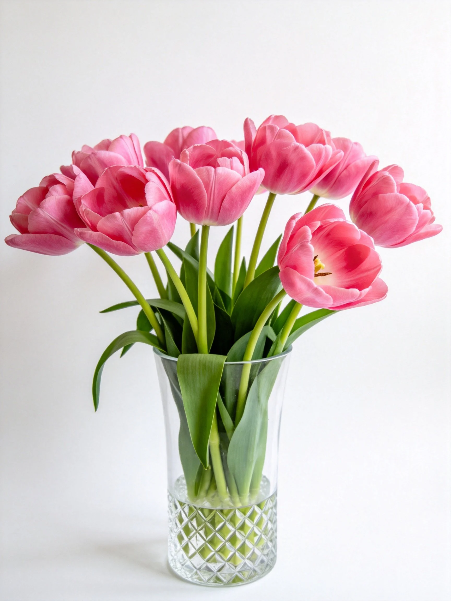 Pink tulip bouquet in a clear glass vase