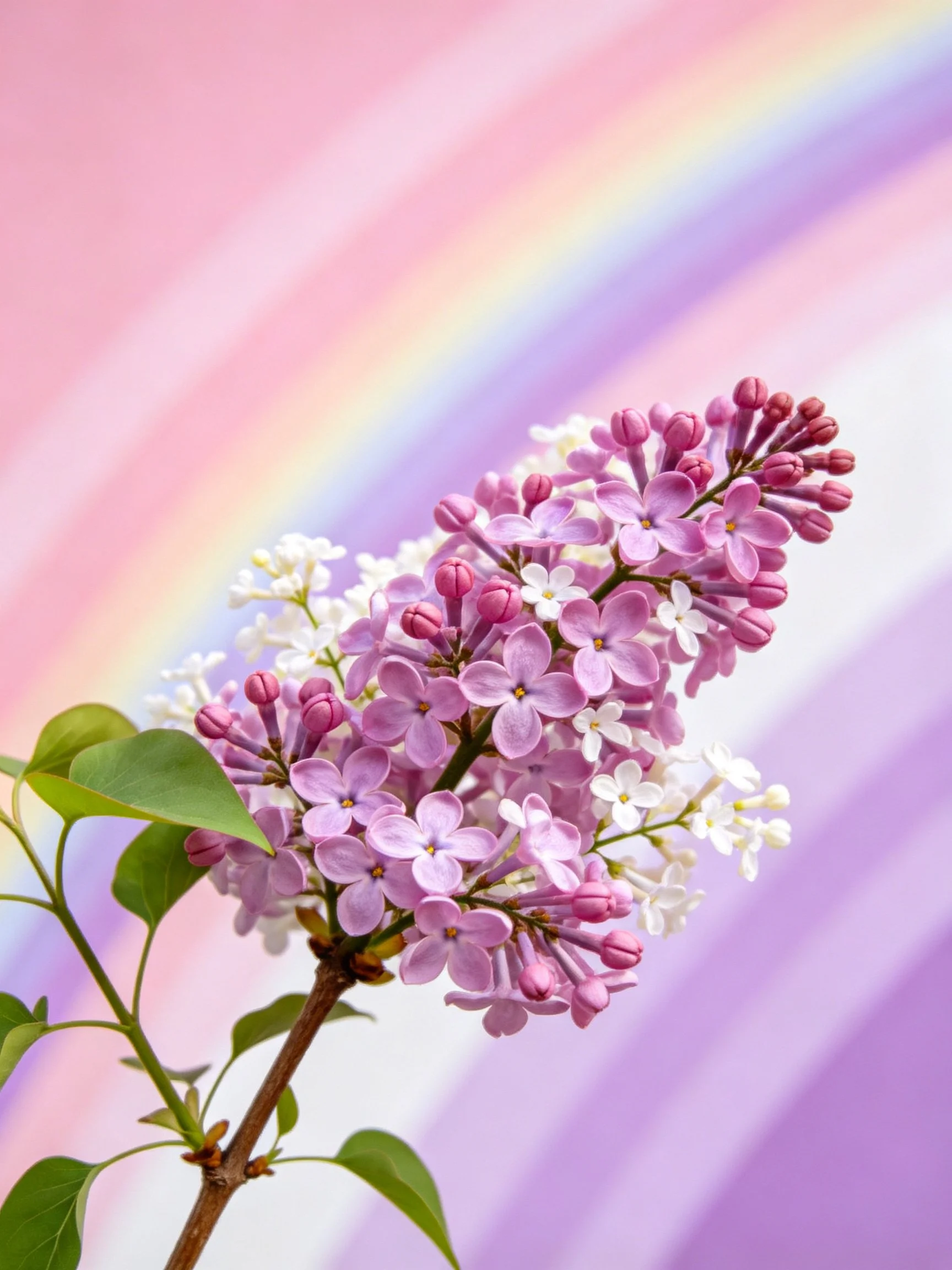 Purple and white lilac flowers with a pastel striped backdrop