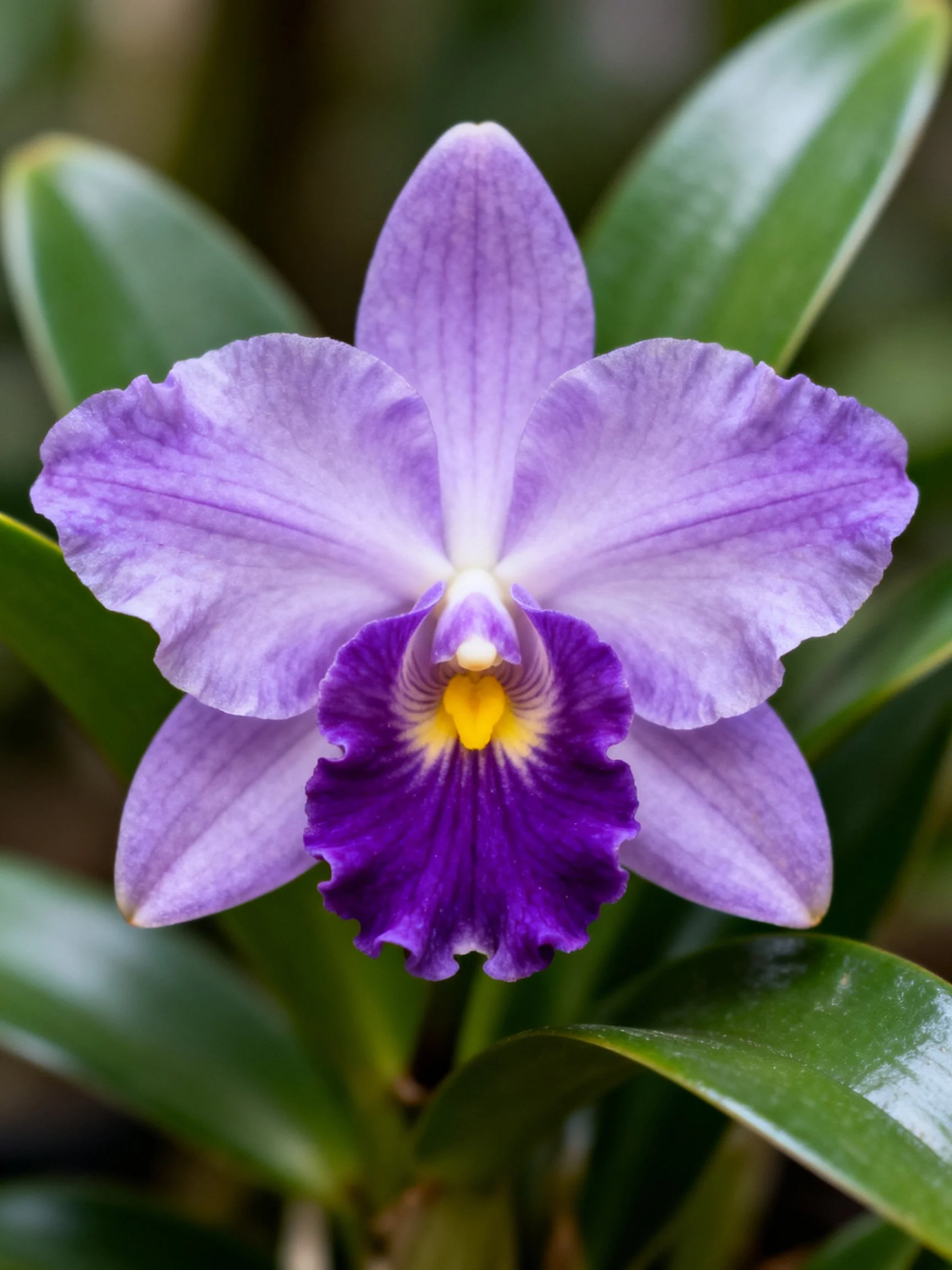 Purple orchid with deep violet center and yellow detail