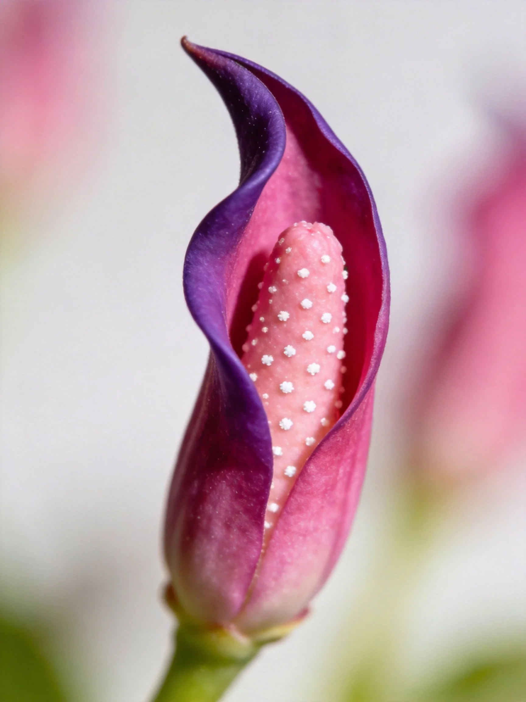 Purple-pink flower bud with dotted central spadix