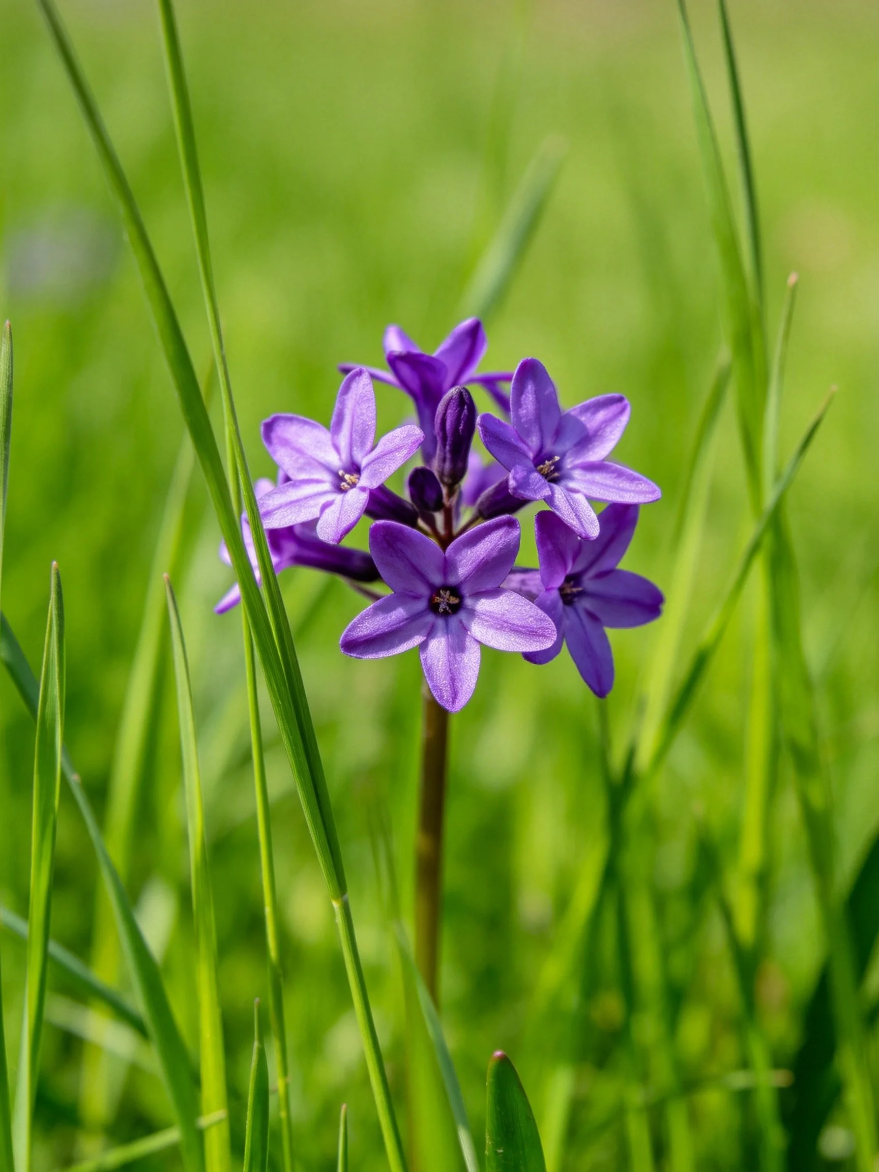 Purple star - shaped flower cluster amid tall green grass