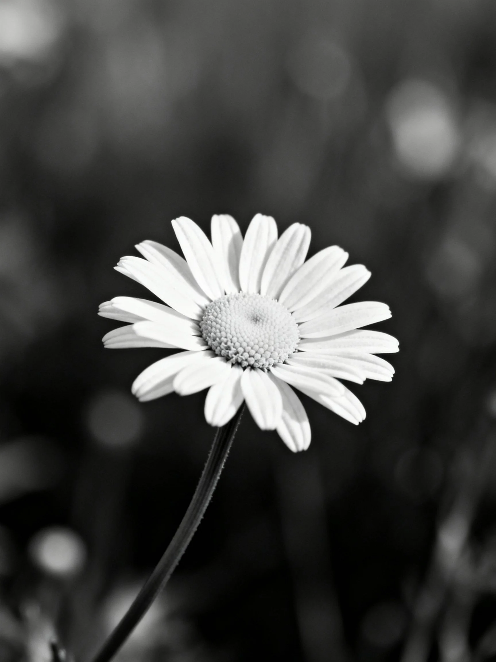 Single daisy flower in black and white photography