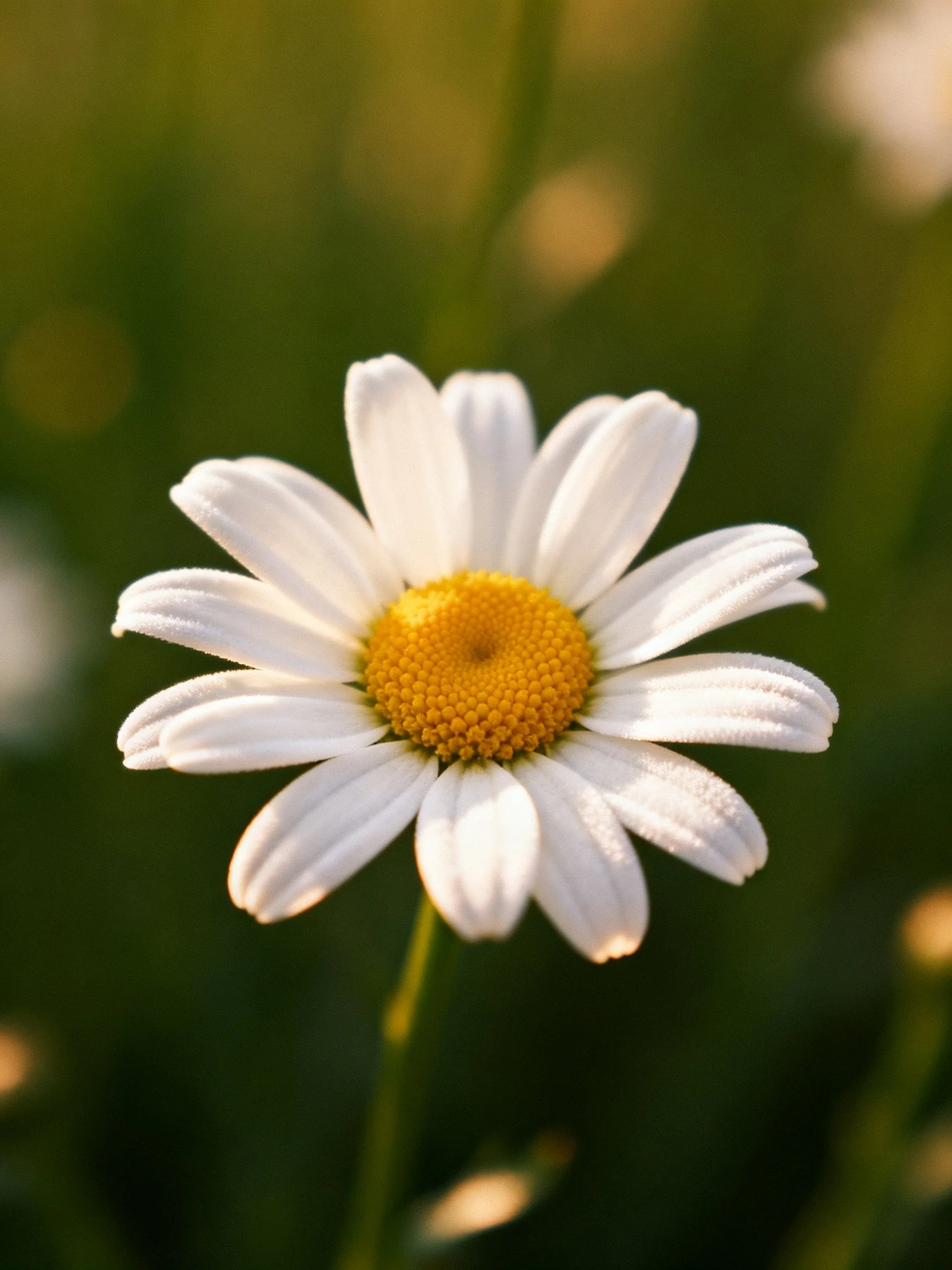 Single daisy flower with white petals and yellow center