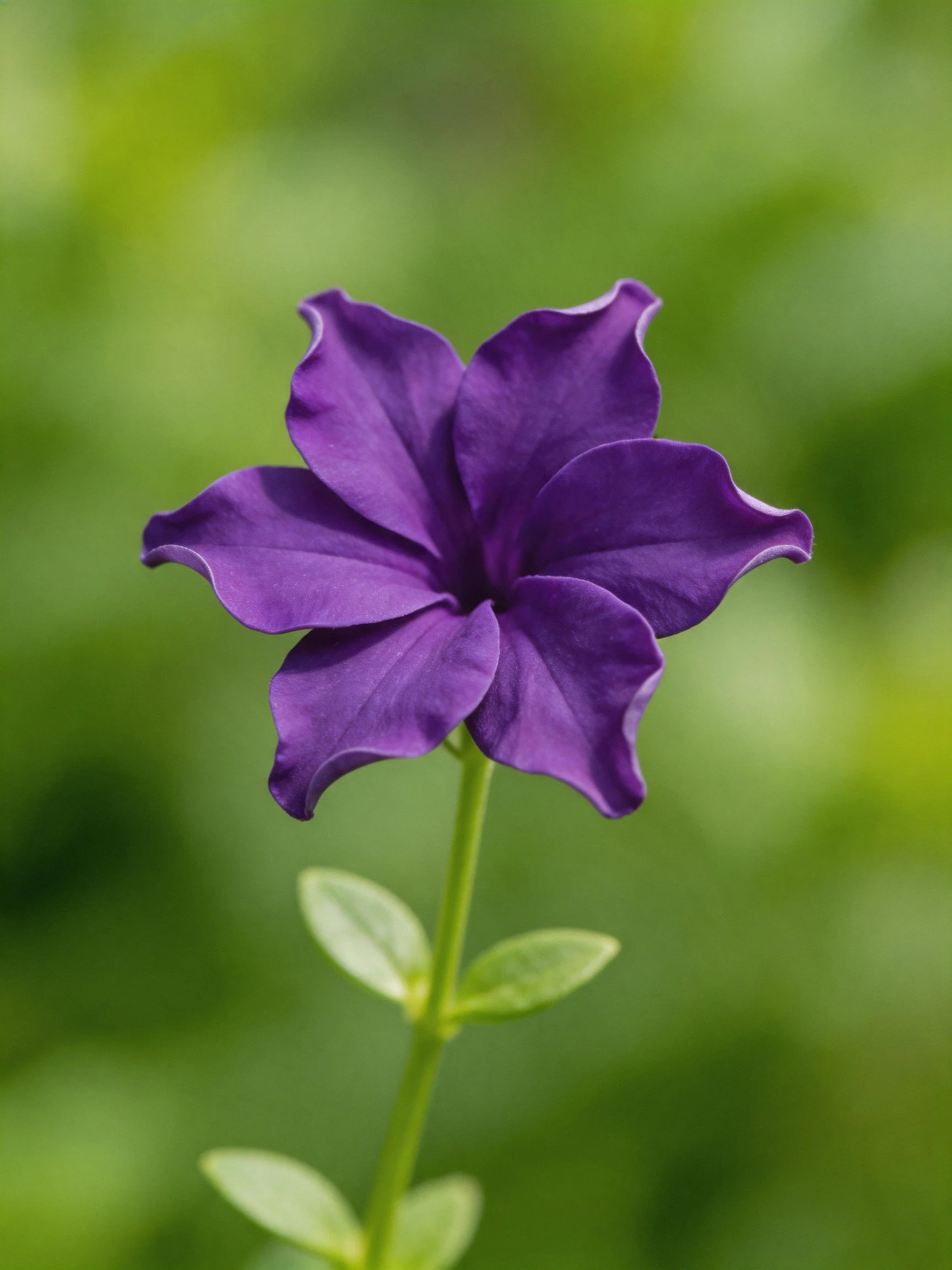 Single vibrant purple petunia flower with ruffled petals