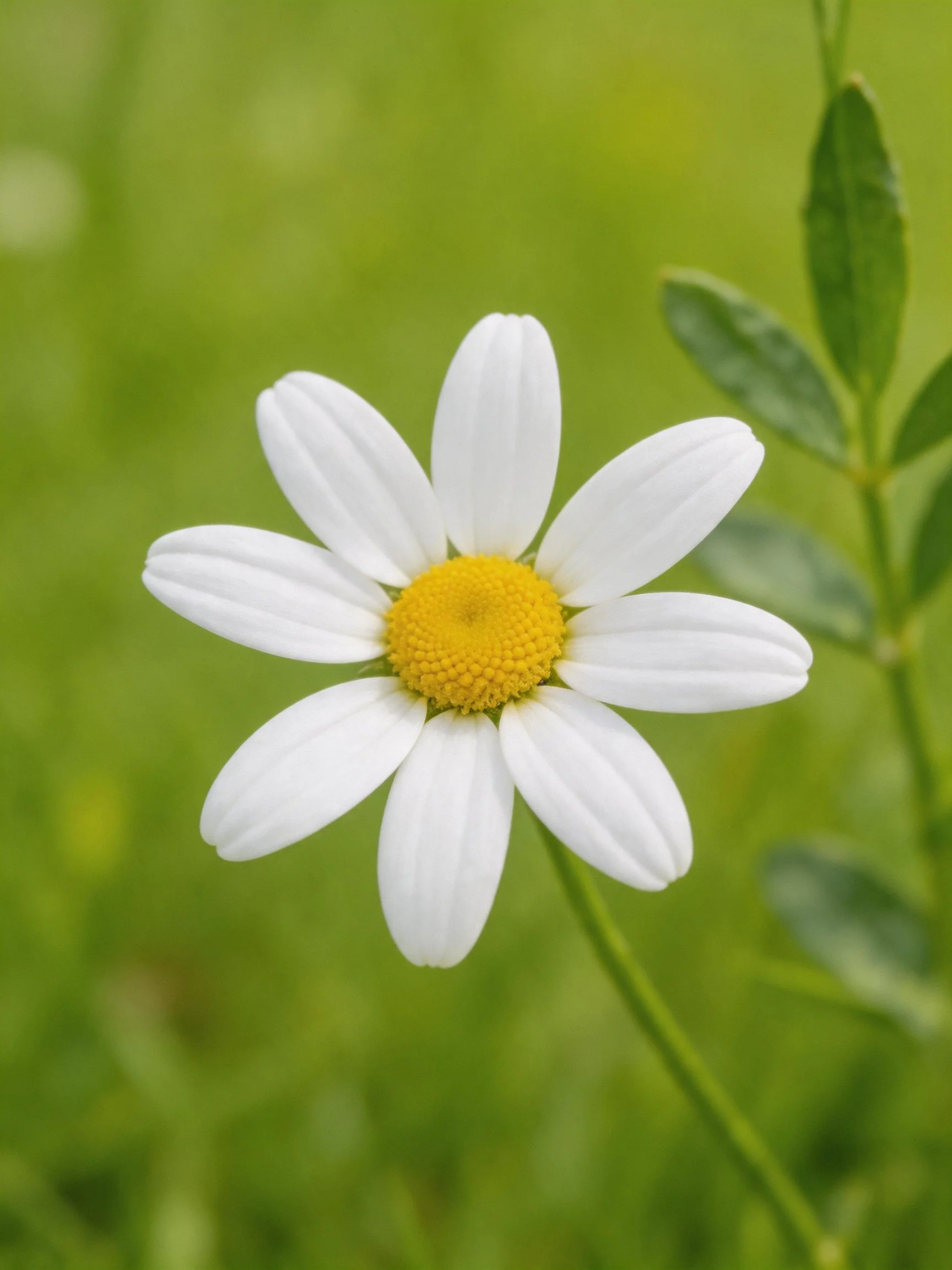 Single white daisy with bright yellow center