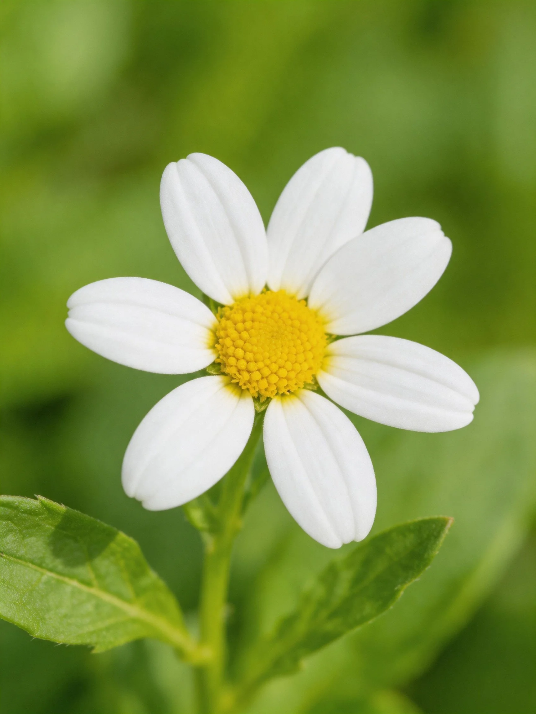Single white daisy with vibrant yellow center