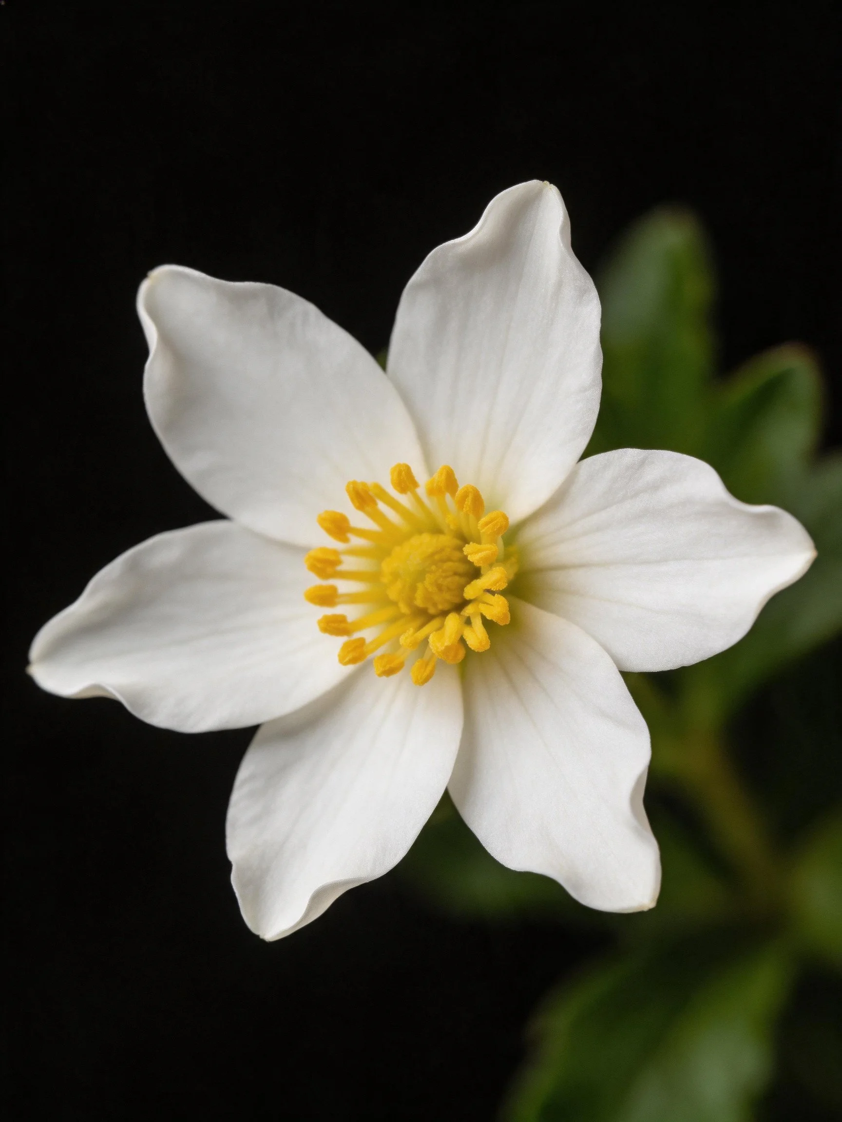 Single white flower with vibrant yellow center