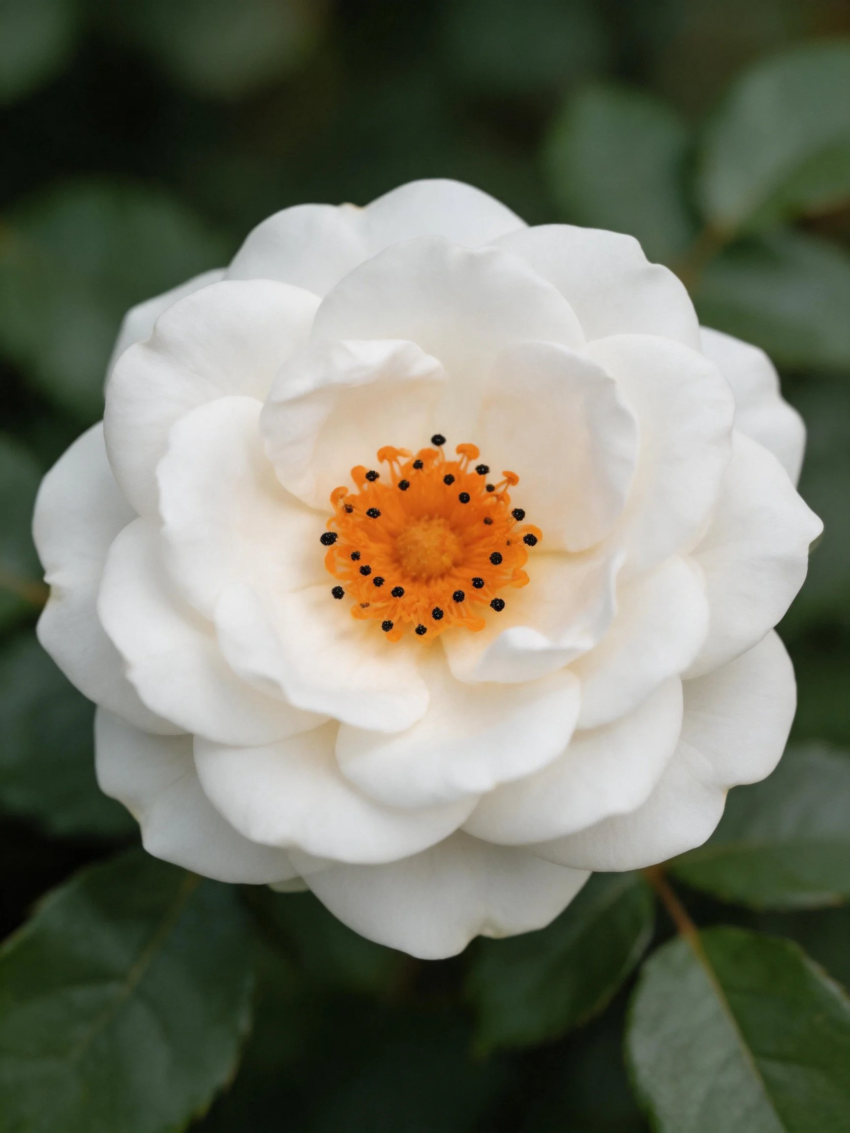 Single white rose with vibrant orange center