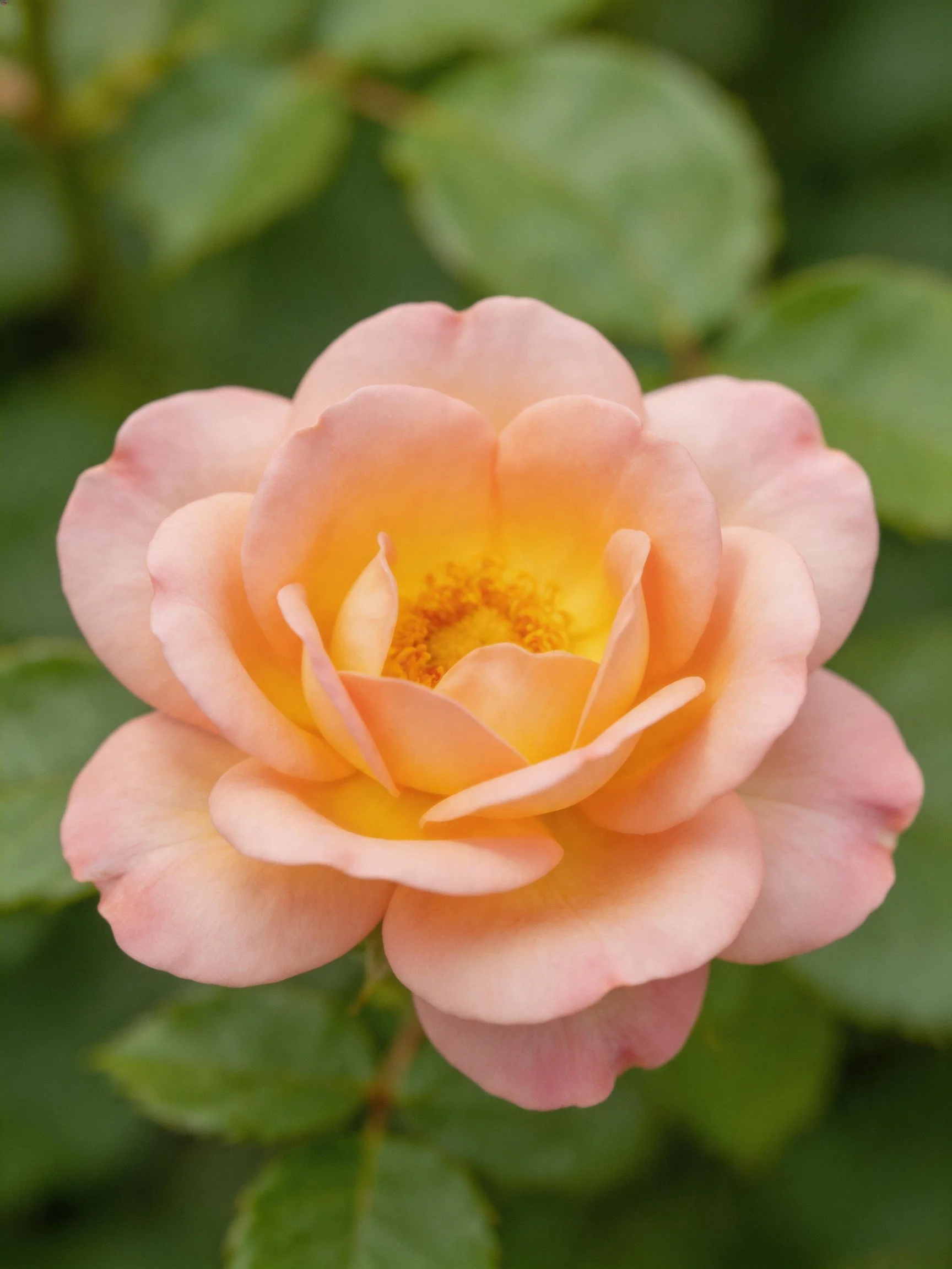 Soft pink and golden rose bloom with layered petals