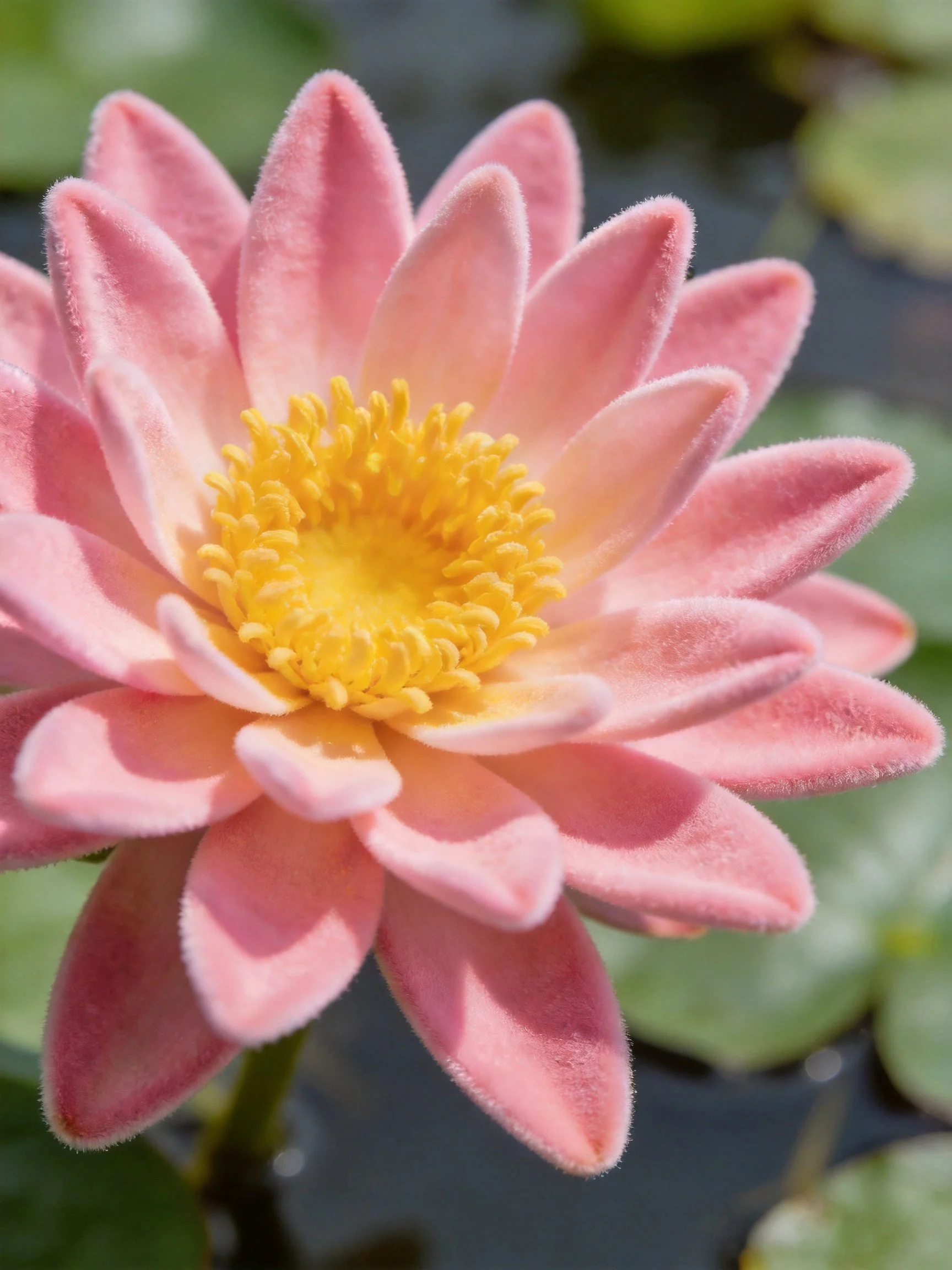 Soft pink felt flower with layered petals and yellow center
