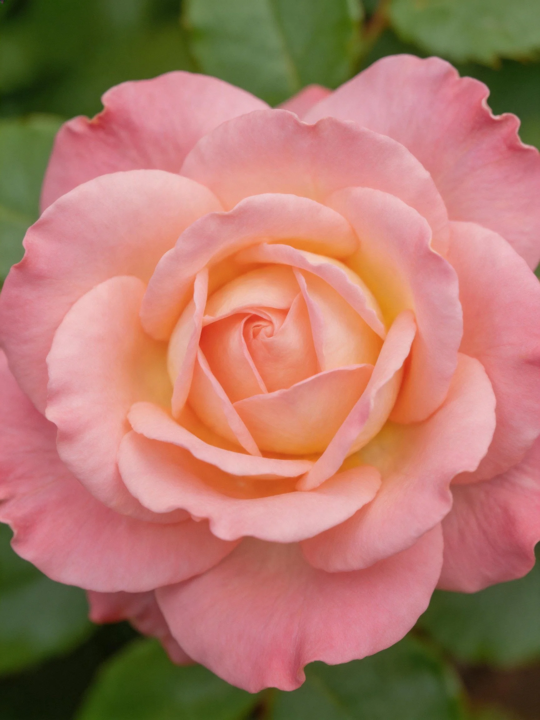 Soft pink rose with golden center, layered petals
