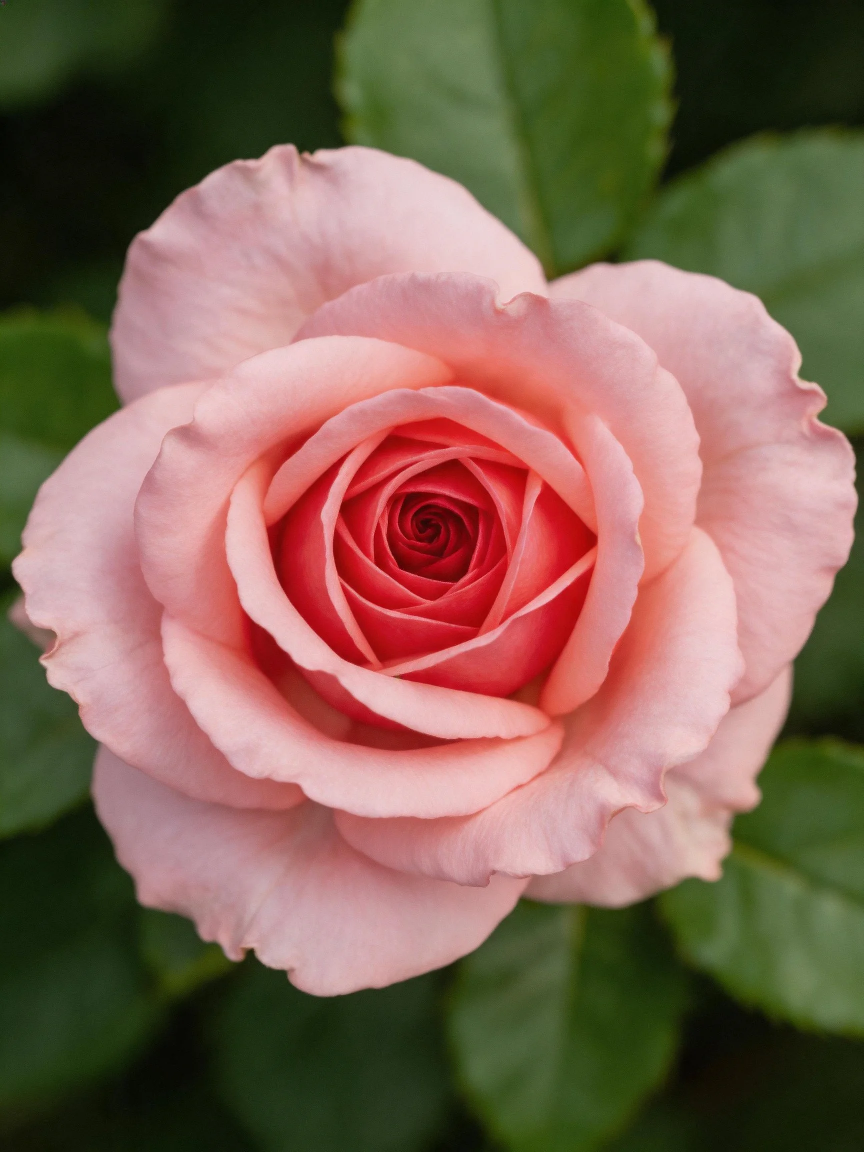 Soft pink rose with layered petals and green foliage